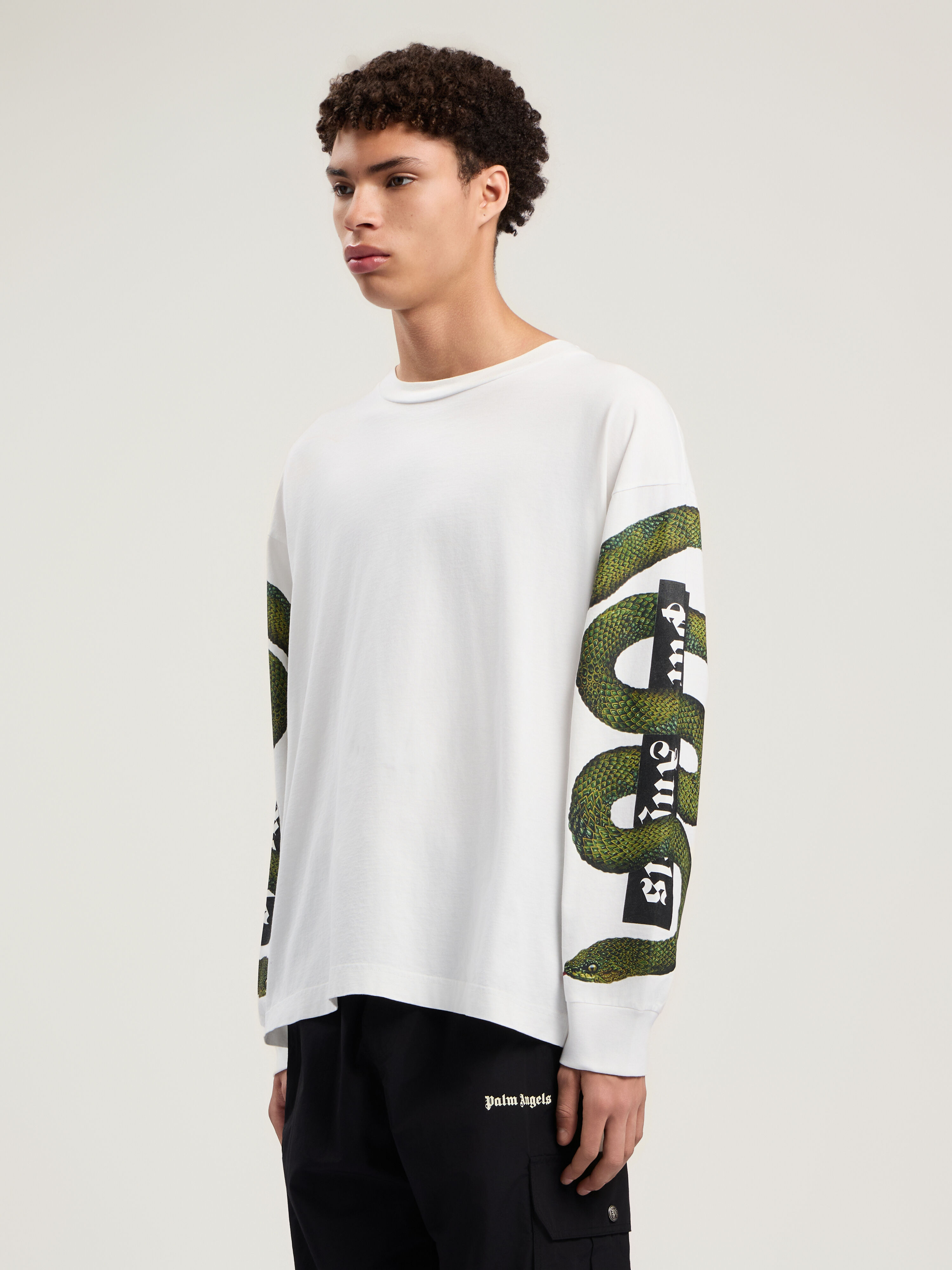 PALM ANGELS Snake Box Logo Long Sleeve T-Shirt OFF WHITE - GREEN PMAB058F25JER002