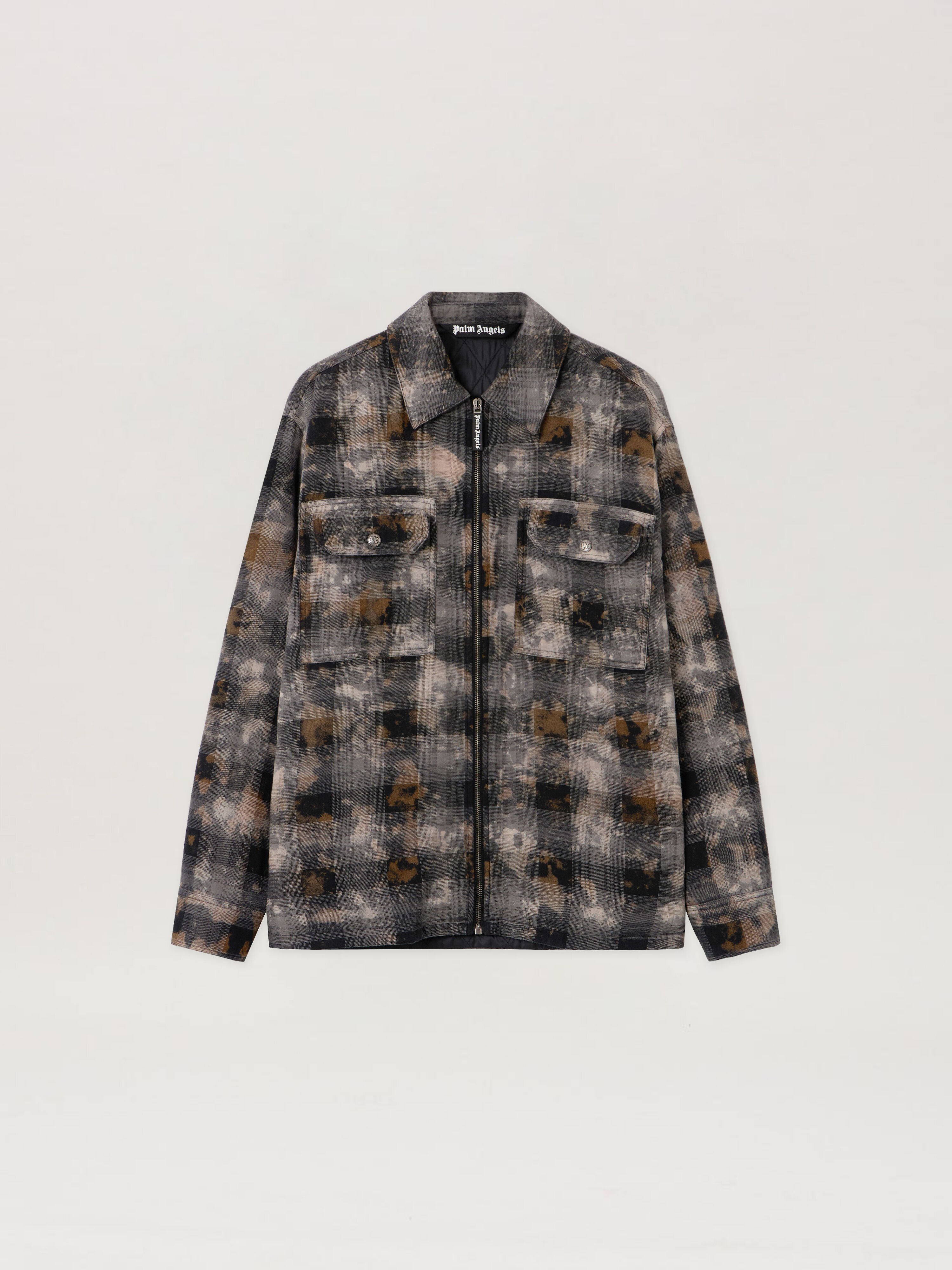 Curved Logo Check Overshirt in GREY - OFF WHITE for Men | Palm Angels®