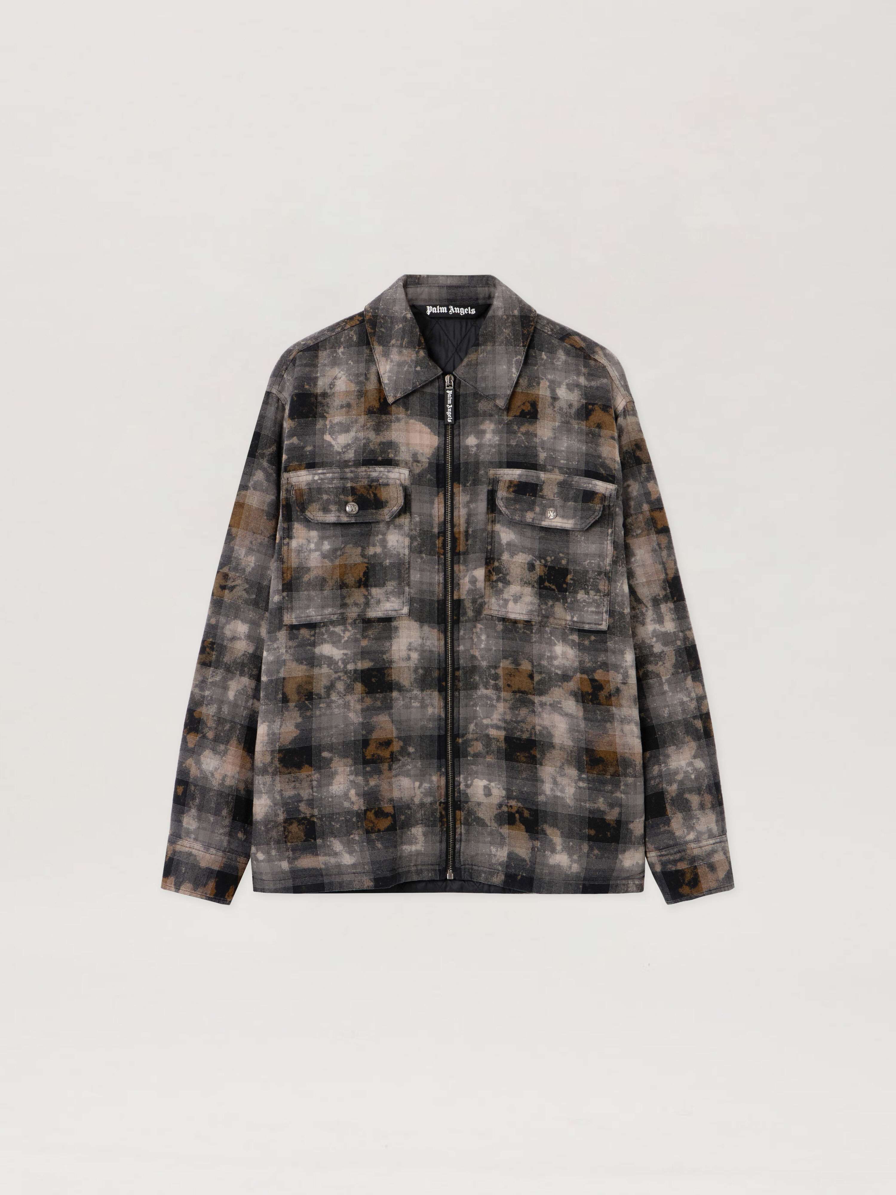 Curved Logo Check Overshirt PALM ANGELS Curved Logo Check Overshirt GREY - OFF WHITE PMES049F25FAB001