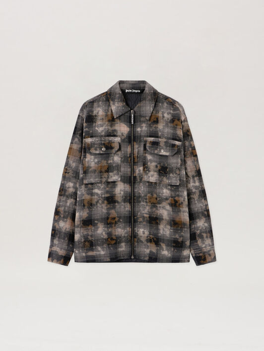 Curved Logo Check Overshirt PALM ANGELS Curved Logo Check Overshirt GREY - OFF WHITE PMES049F25FAB001