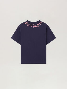 PALM ANGELS Neck Logo Reg.Tshirt S/S NAVY BLUE - PGAA002F25JER008