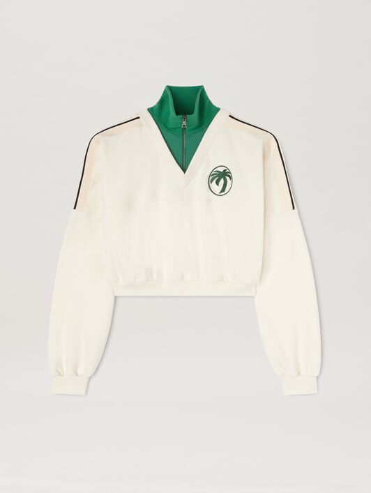 PALM ANGELS  Oval Palm Sweatshirt OFF WHITE - FOREST GREEN PWBA055S25FLE001