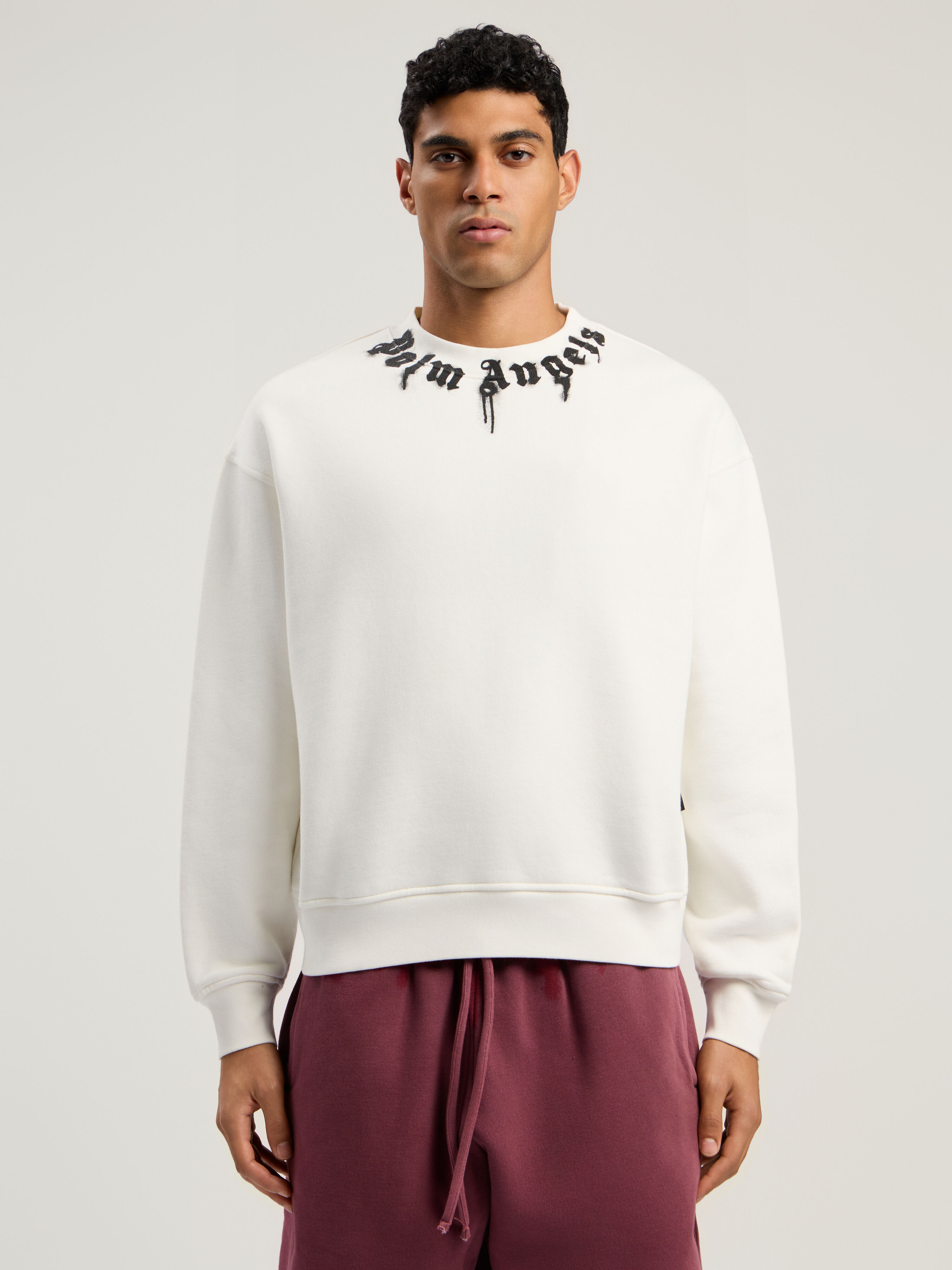 PALM ANGELS Neck Logo Reg Crew Sweatshirt OFF WHITE - BLACK PMBA08HF25FLE003