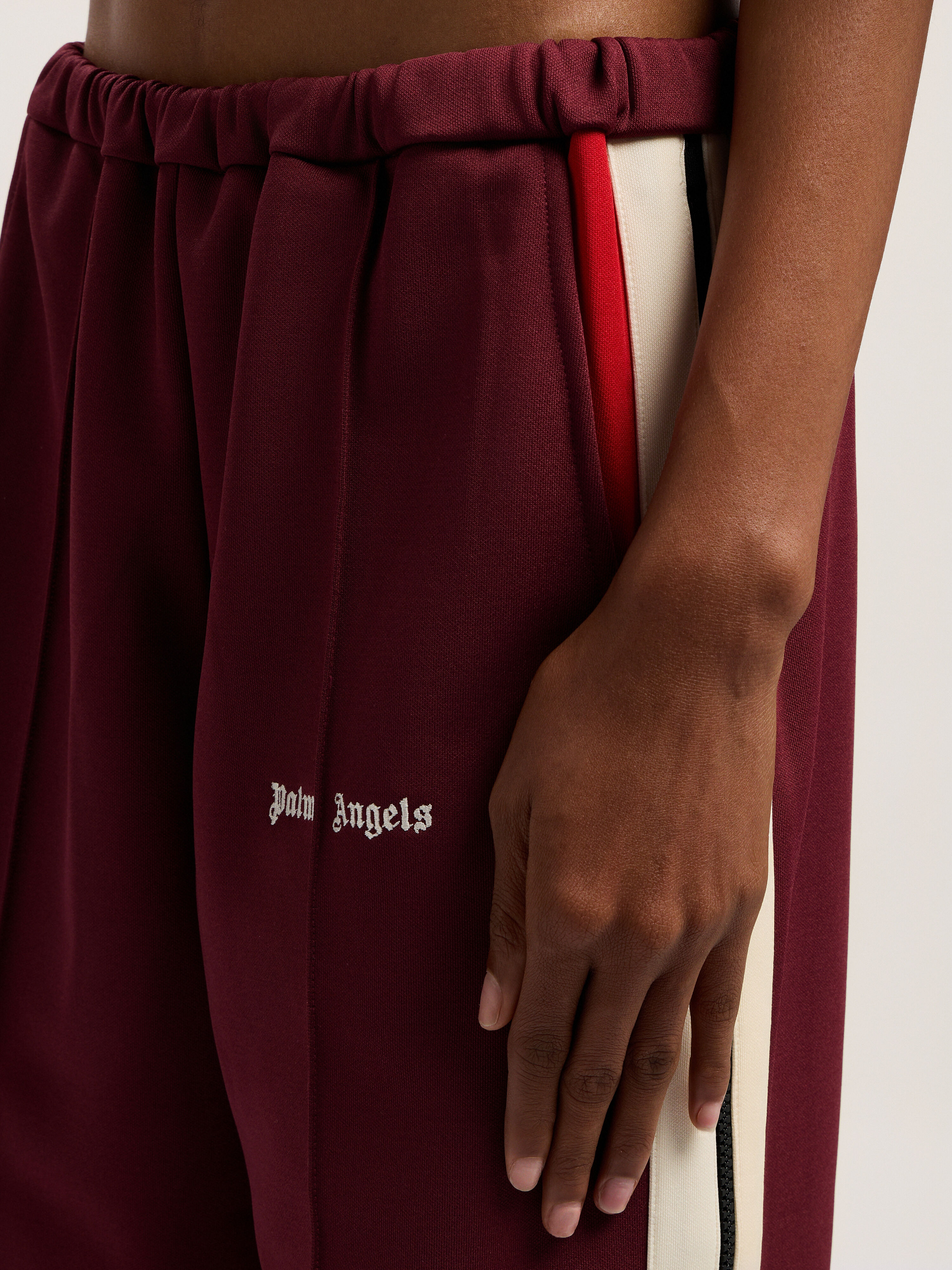 PALM ANGELS Colorblock Zip Track Pants BURGUNDY - OFF WHITE PWCJ039F25FAB001