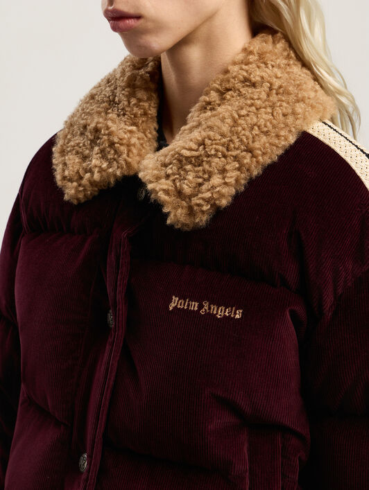 PALM ANGELS Classic Logo Cord Down Jacket BURGUNDY - BROWN PWED029F25FAB001