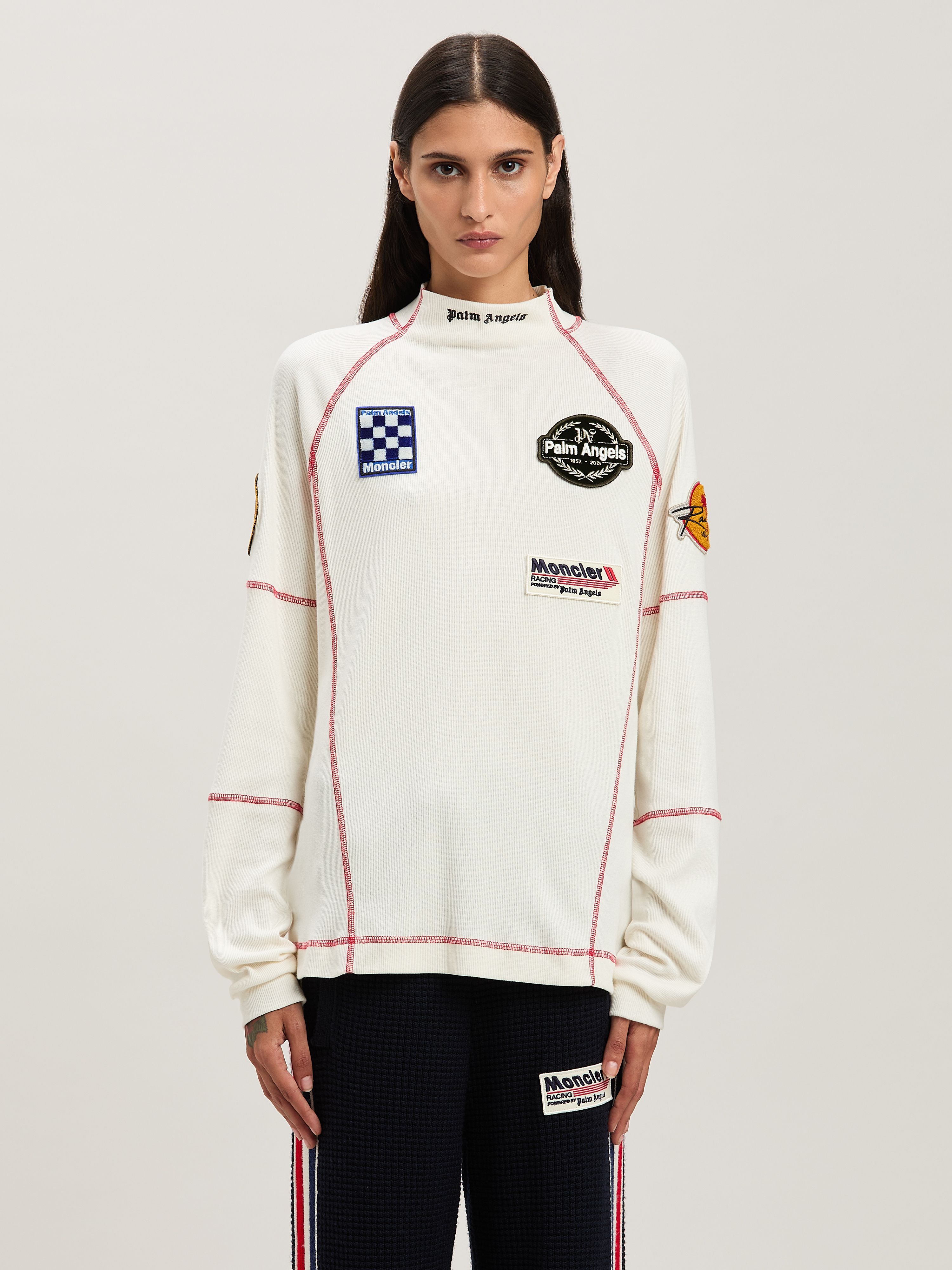 PALM ANGELS  Langärmliches Racing T-Shirt Moncler x Palm Angels WHITE - BLACK PMAB057T25FAB001