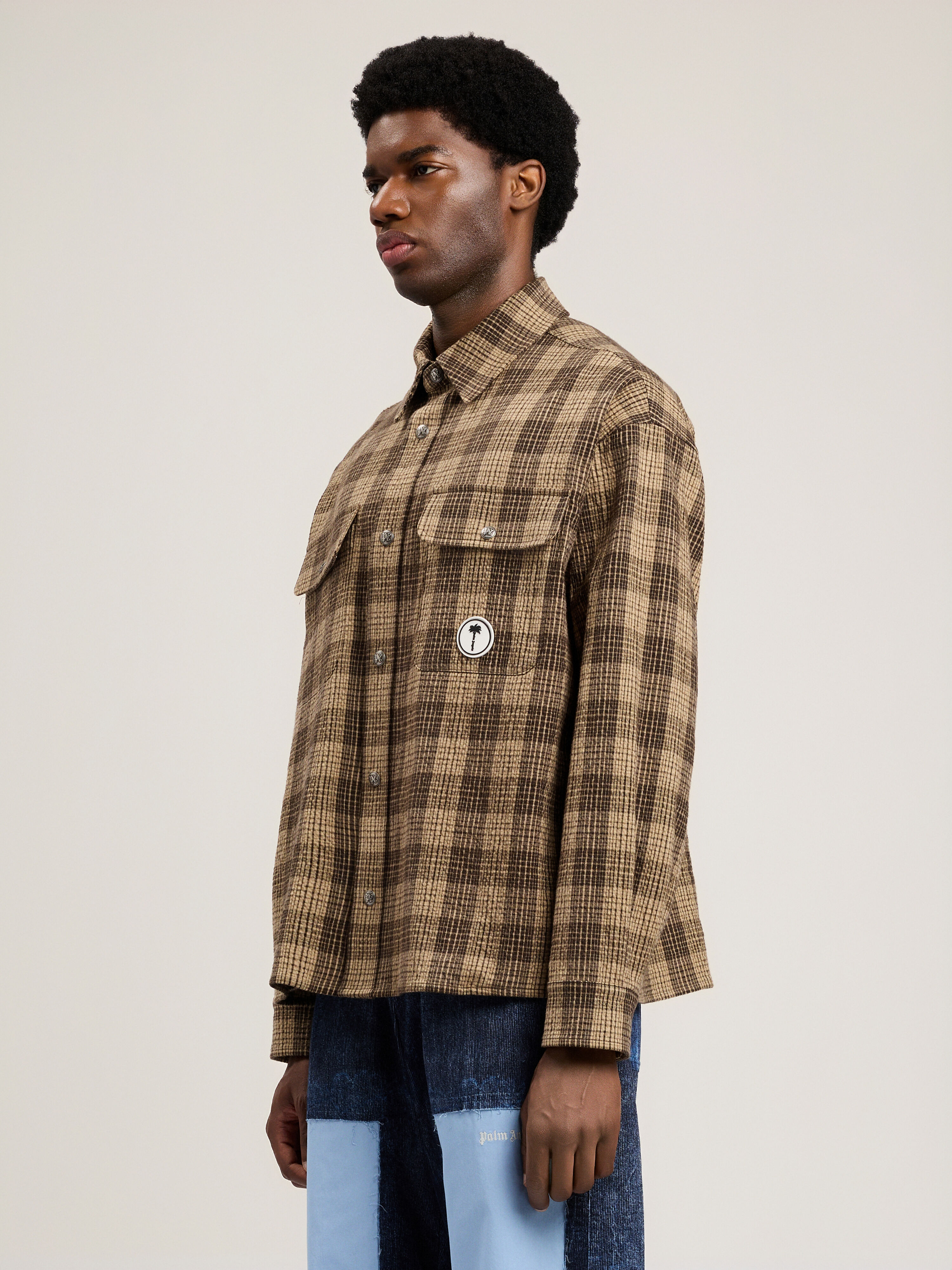 Tree Logo Check Loose Overshirt in BROWN OFF WHITE for Men | Palm