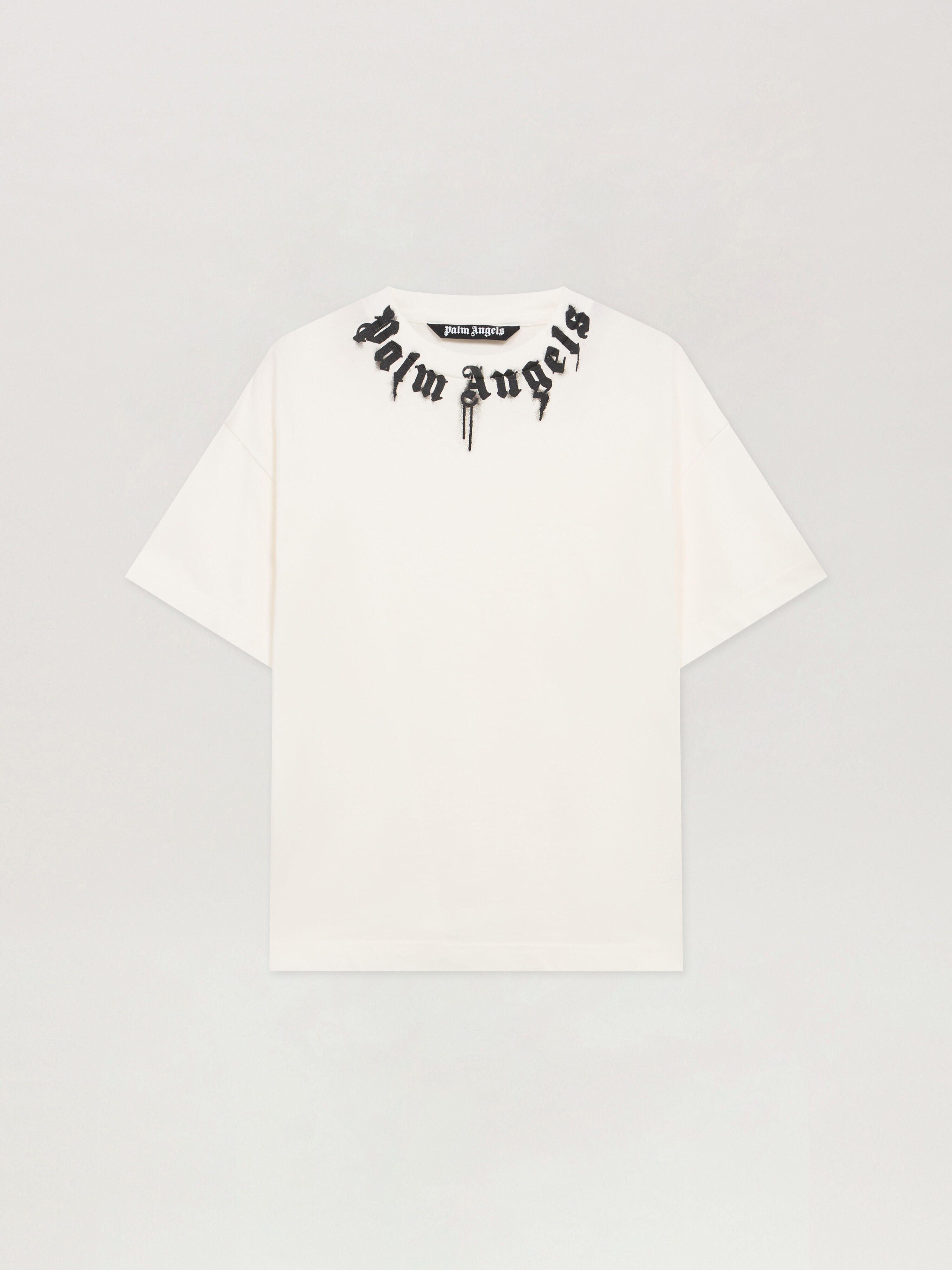 Curved Logo T-Shirt in OFF WHITE - BLACK for Men | Palm Angels®
