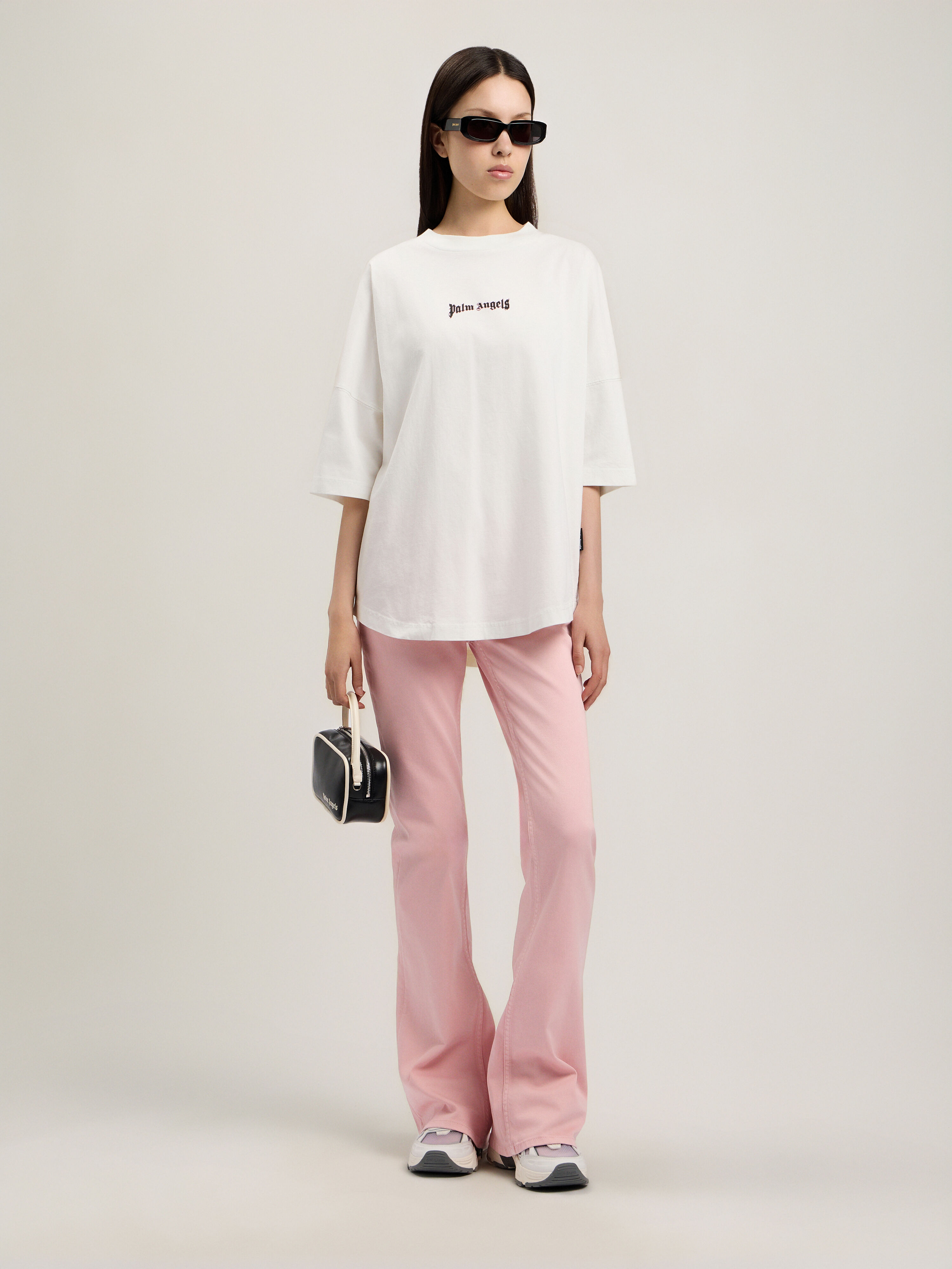 Outline Logo Over T-Shirt in OFF WHITE BLACK for Women | Palm Angels®