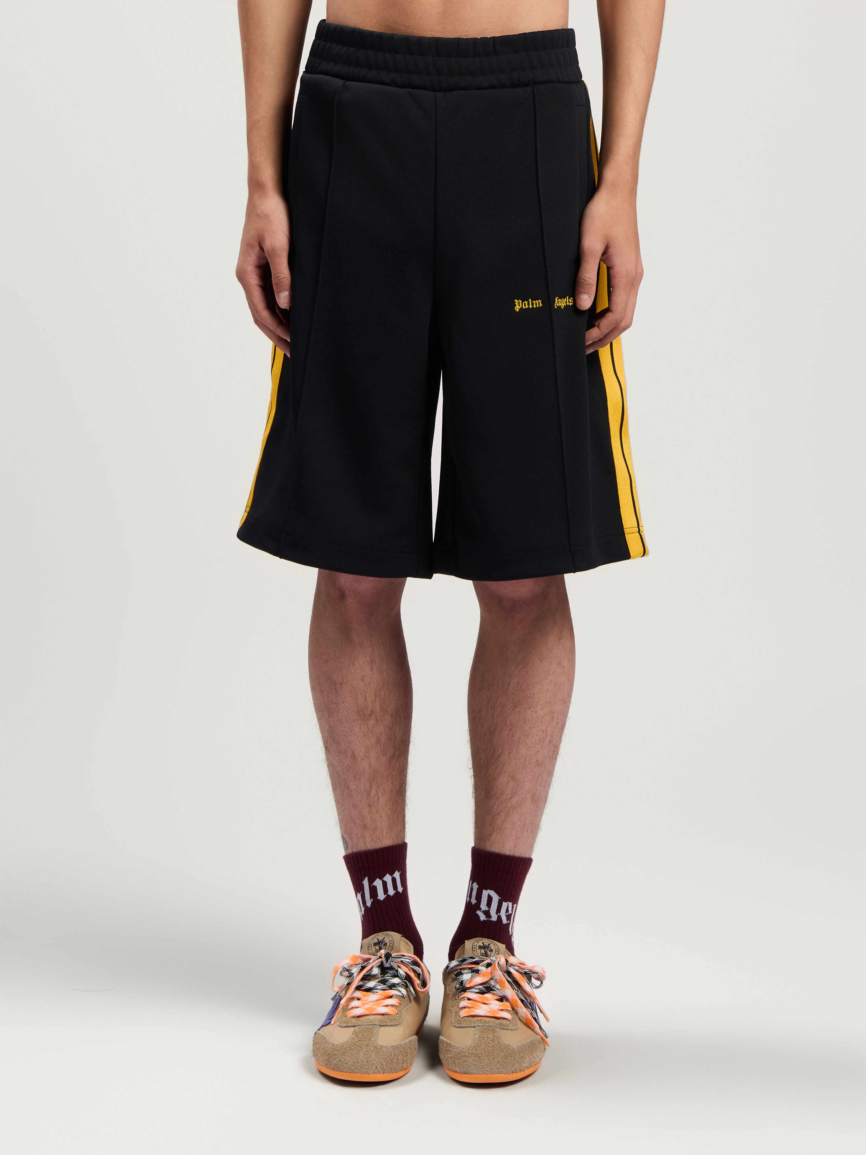 PALM ANGELS Classic Logo Color Trk Short BLACK - YELLOW PMCL009F25FAB001