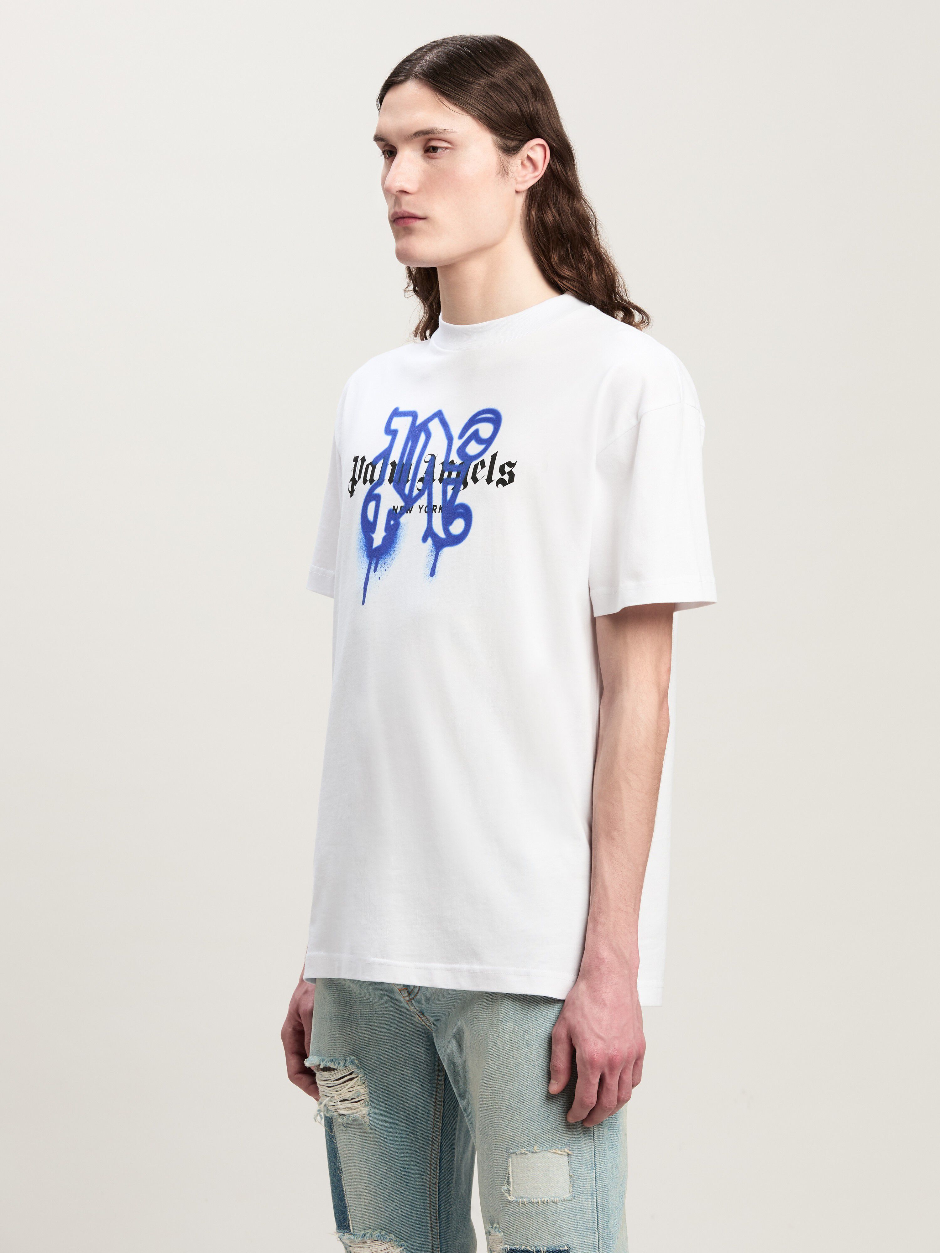 PALM ANGELS Monogram Spray City T-Shirt New York WEIß PMAA001C99JER026