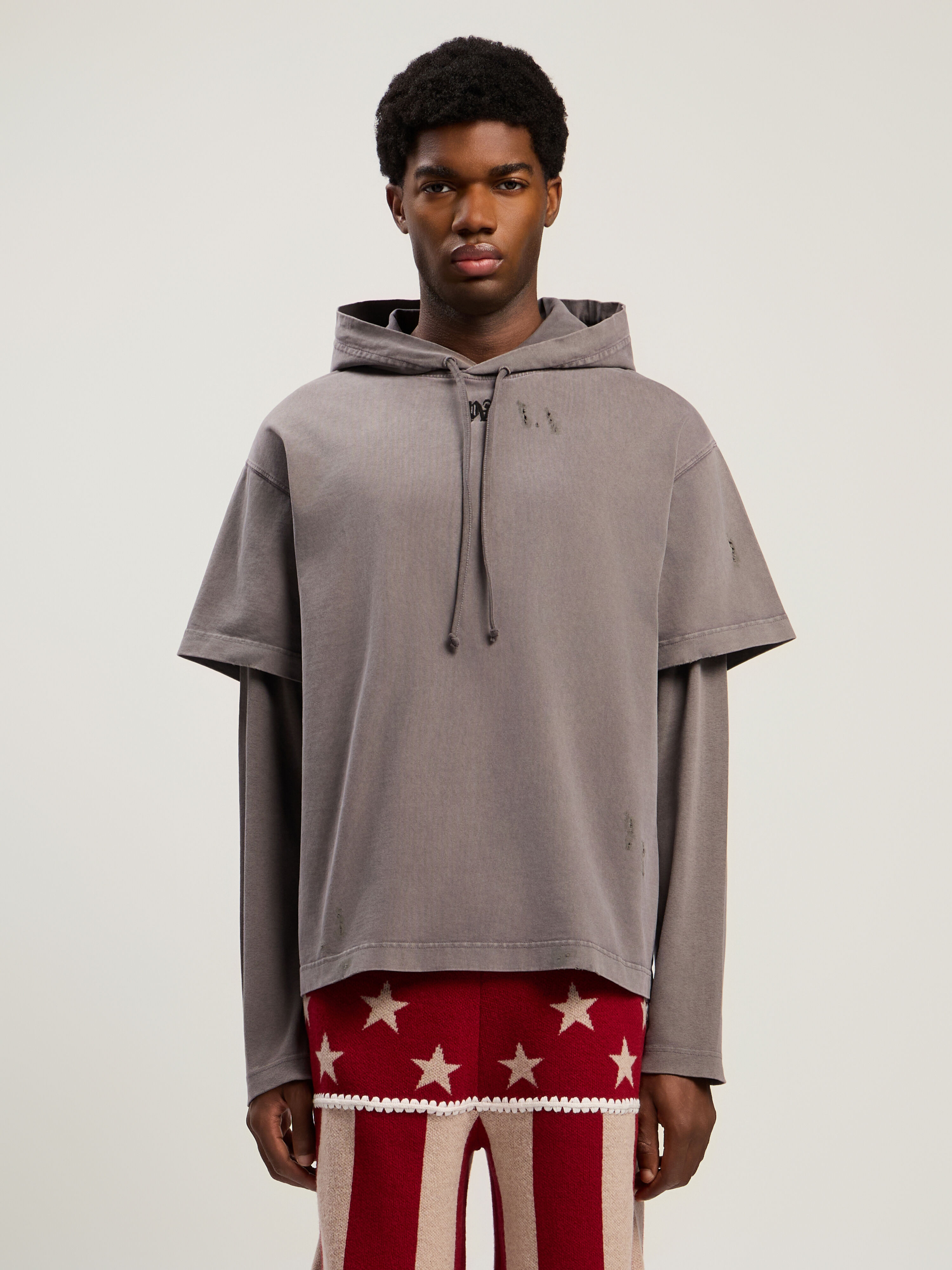 PALM ANGELS Monogram Distressed Hoodie MEDIUM GREY - BLACK PMBB178F25FLE001