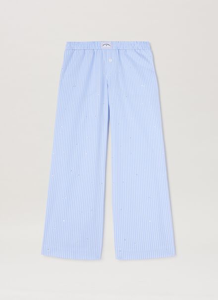 PA OVER RHINESTONE WIDE PANT DUSTY BLUE