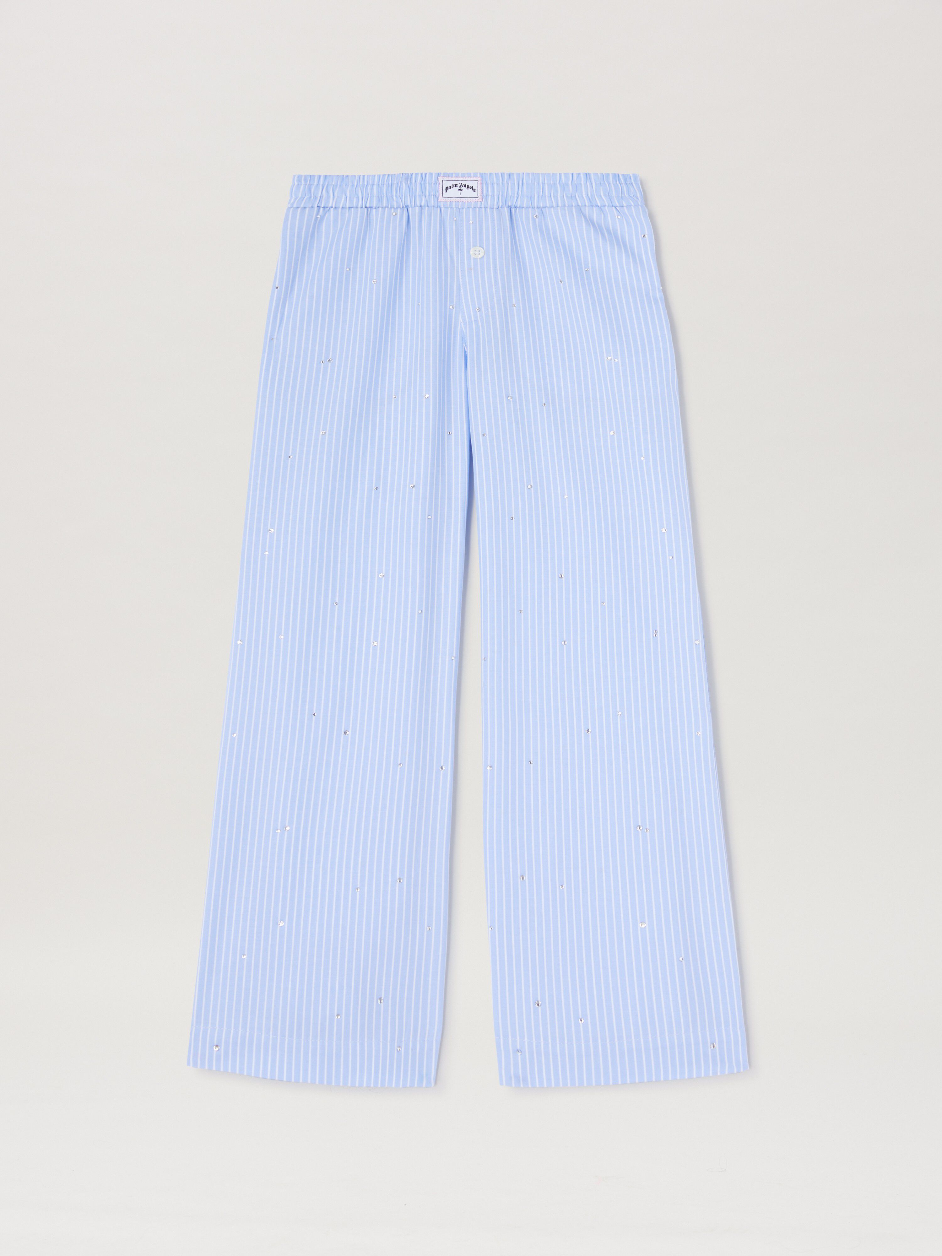 PALM ANGELS  Rheinstone striped wide pants DUSTY BLUE - WHITE PGCA021S25FAB001
