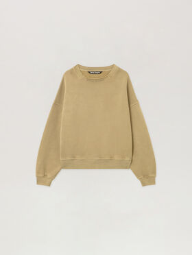 PALM ANGELS Curved Logo Loose Collar Crew ARMY GREEN - DARK GREEN PMBA08KF25FLE001