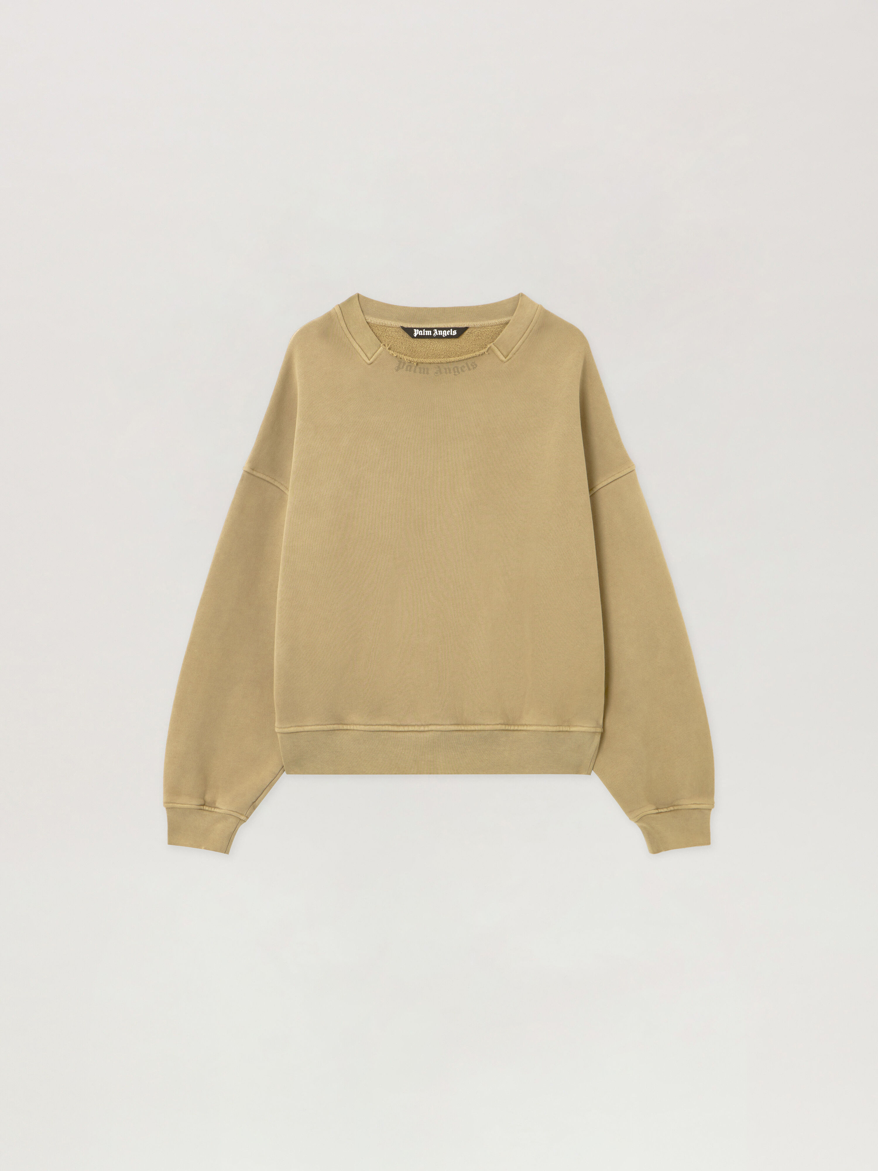 PALM ANGELS Curved Logo Loose Collar Crew ARMY GREEN - DARK GREEN PMBA08KF25FLE001