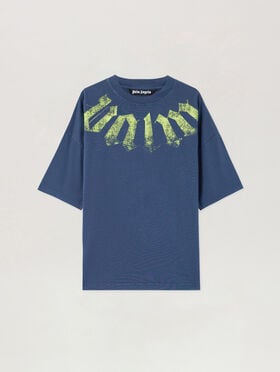 PALM ANGELS Big Neck Logo Loose T-Shirt NAVY BLUE LIME PMAA10DS26JER002