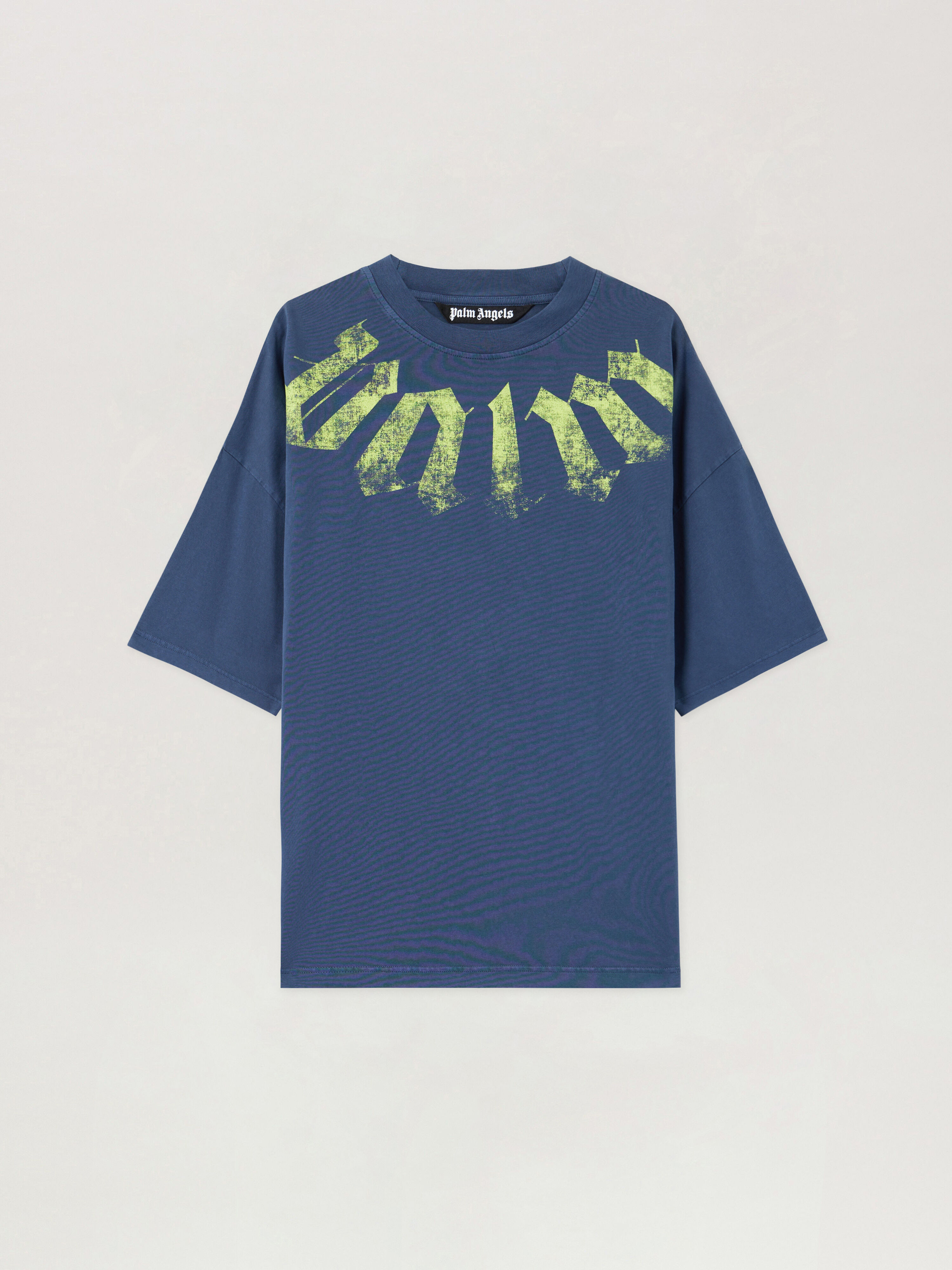 PALM ANGELS Big Neck Logo Loose T-Shirt NAVY BLUE LIME PMAA10DS26JER002