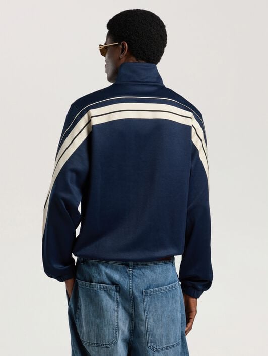 PALM ANGELS Palm Tree Striped Track Jacket NAVY BLUE - OFF WHITE PAMBD06W26FB01