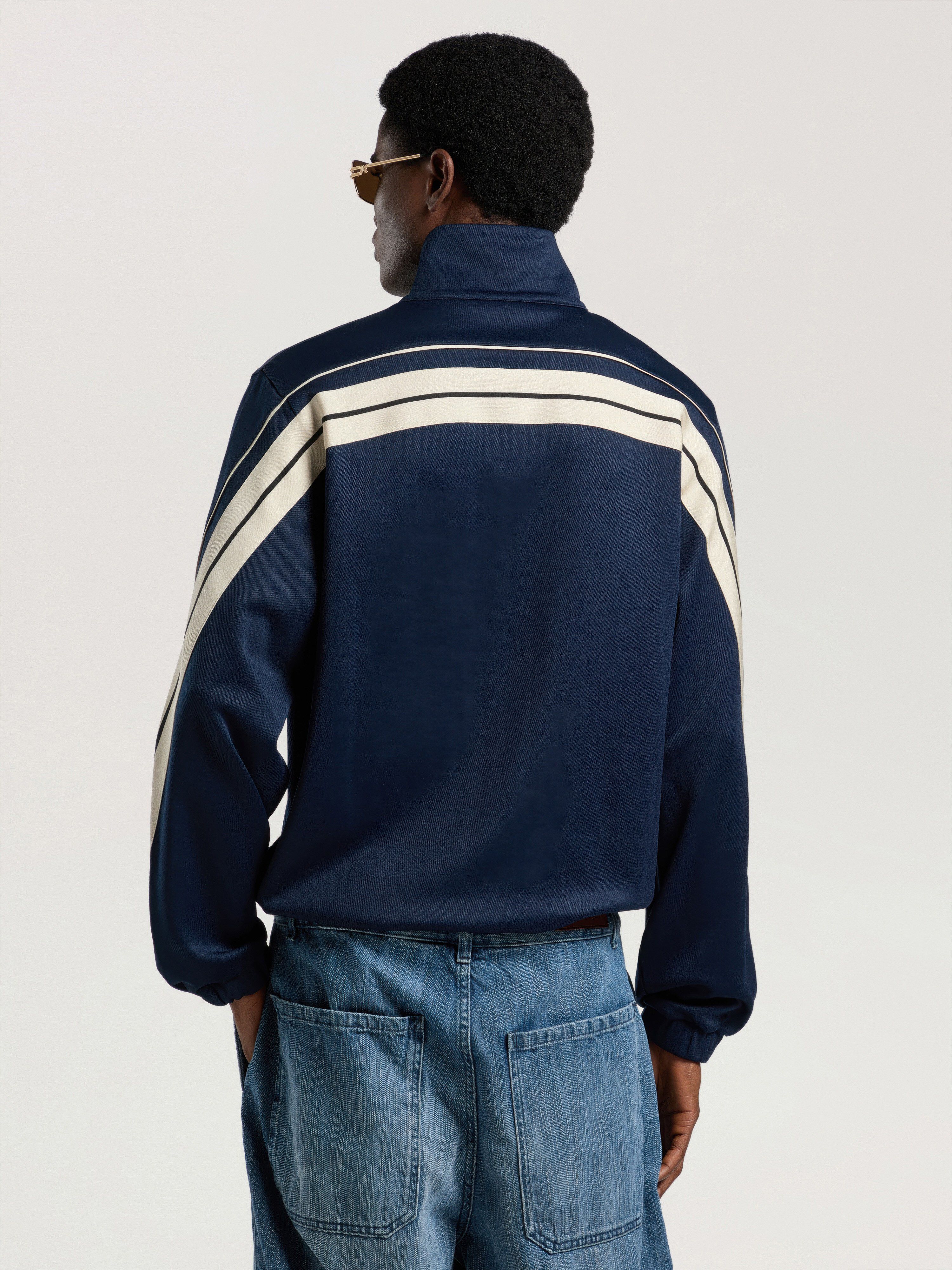 PALM ANGELS Palm Tree Striped Track Jacket NAVY BLUE - OFF WHITE PAMBD06W26FB01