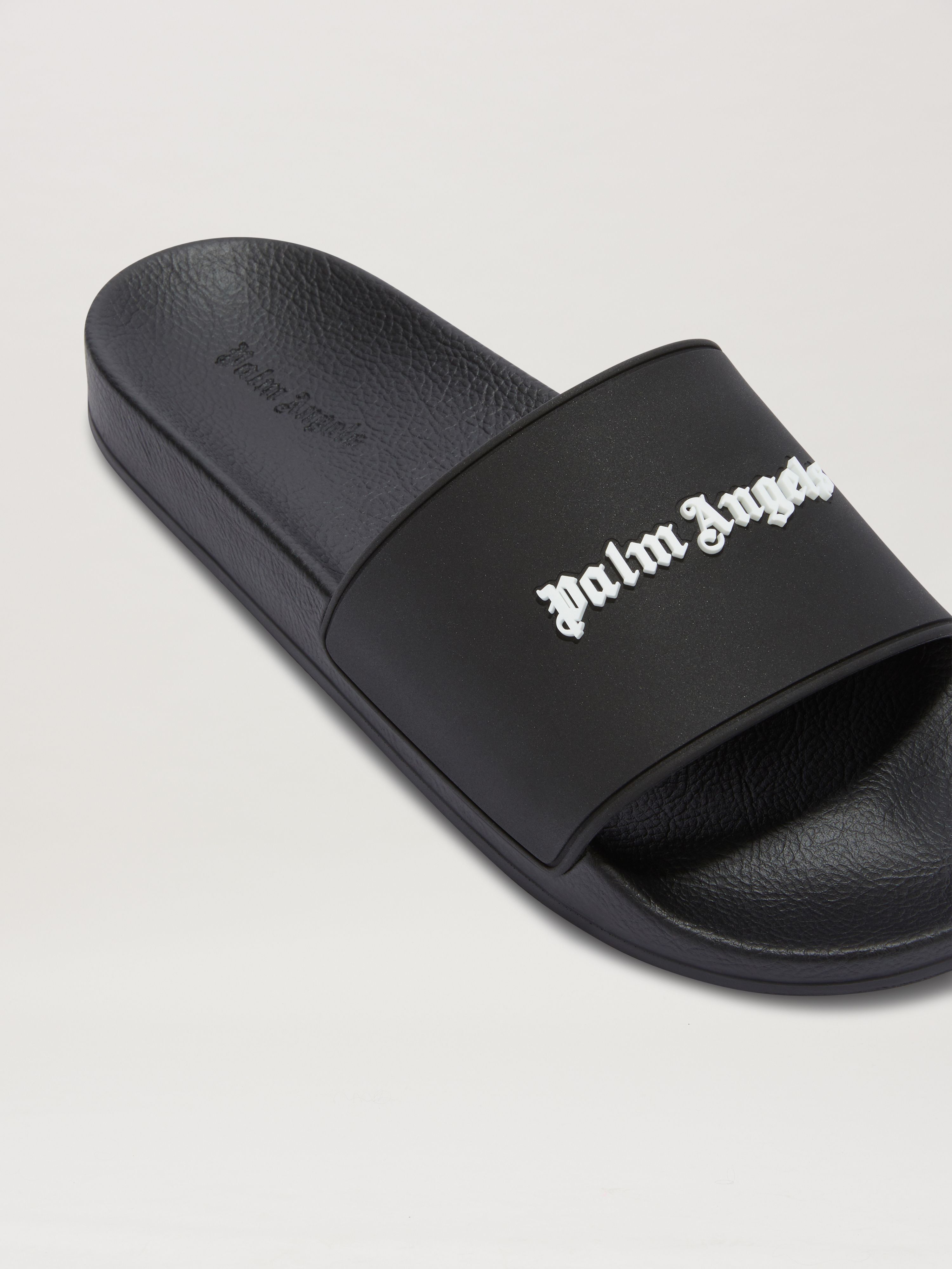 PALM ANGELS Classic Logo Pool Slider BLACK - WHITE PMIC010C99MAT001