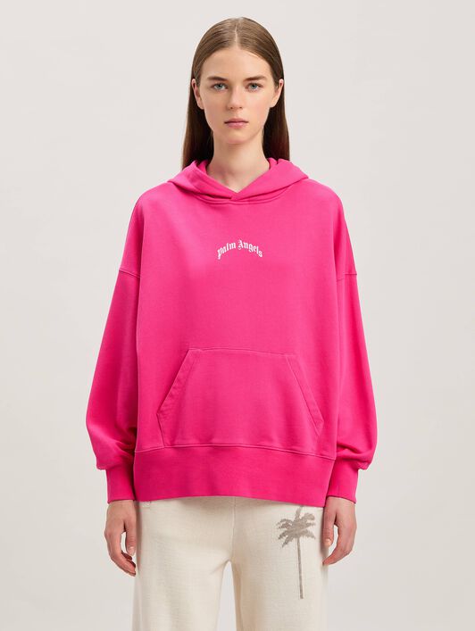 PALM ANGELS  Curved logo hoodie FUCHSIA - SOFT PINK PWBB074S25FLE001
