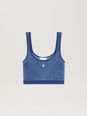 PALM ANGELS  Rib Tank Top NAVY BLUE - OFF WHITE PWHG034S25KNI001