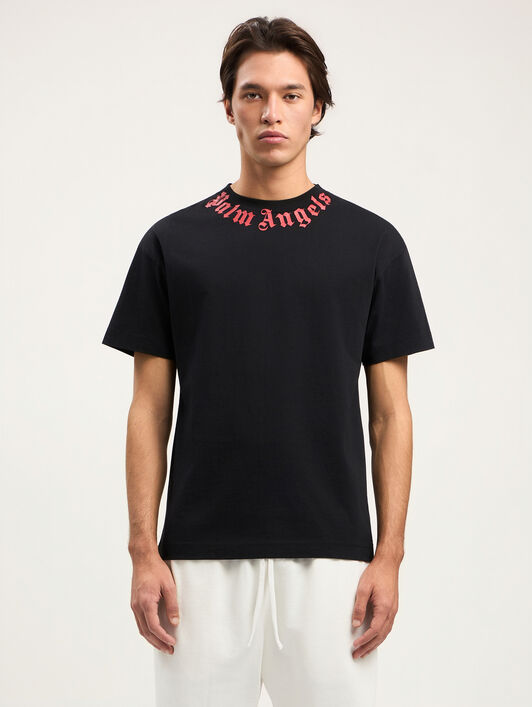 PALM ANGELS Neck Logo T-Shirt BLACK OFF WHITE PMAA109S26JER008