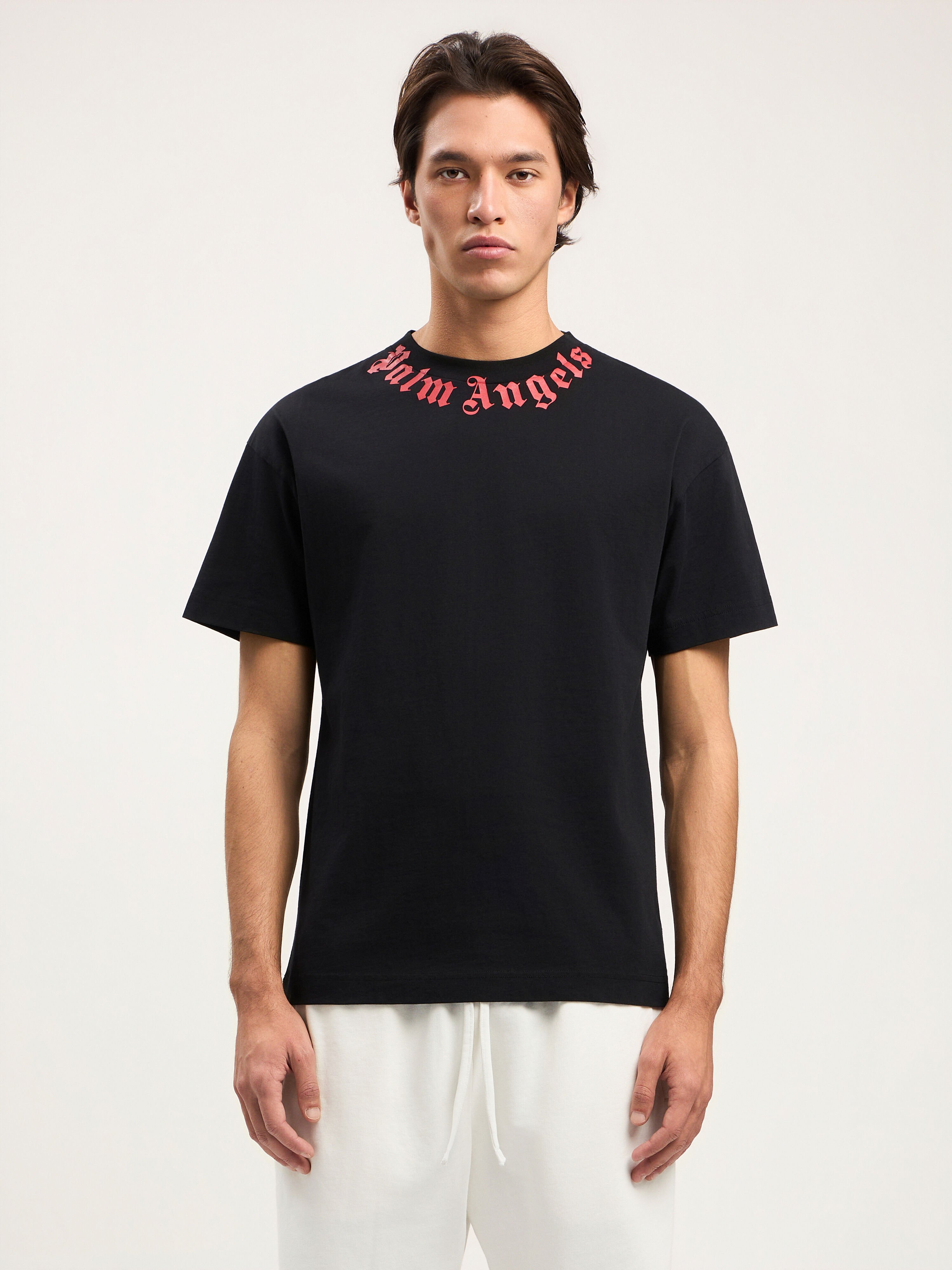 PALM ANGELS Neck Logo T-Shirt BLACK OFF WHITE PMAA109S26JER008