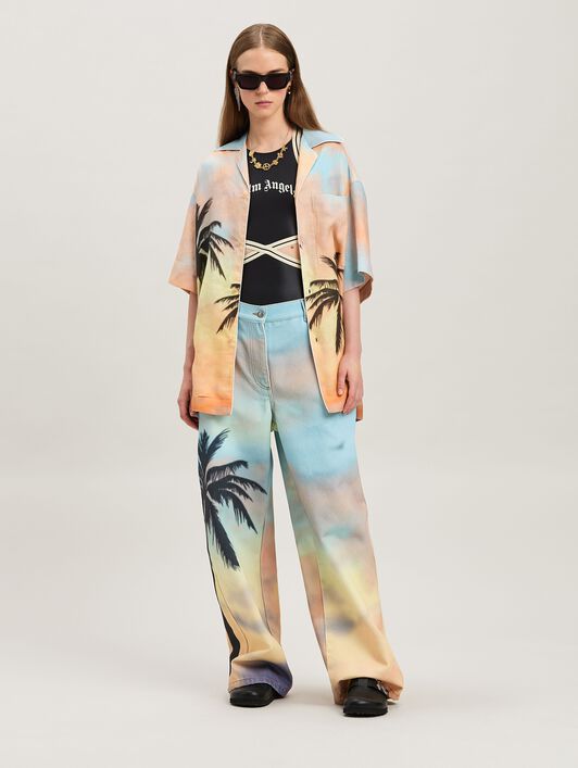 PALM ANGELS  Sunrise palm bowling shirt MULTICOLOR - BLACK PWGG005S25FAB002