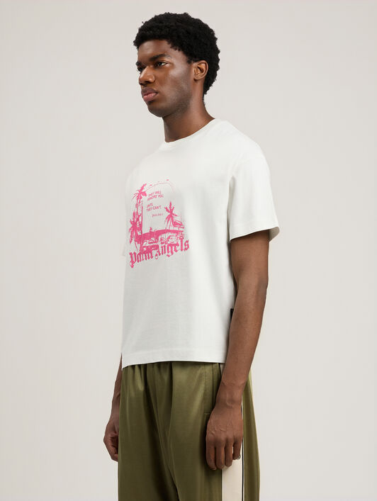 PALM ANGELS Palm Statement T-Shirt OFF WHITE FUCHSIA PMAA109S26JER006