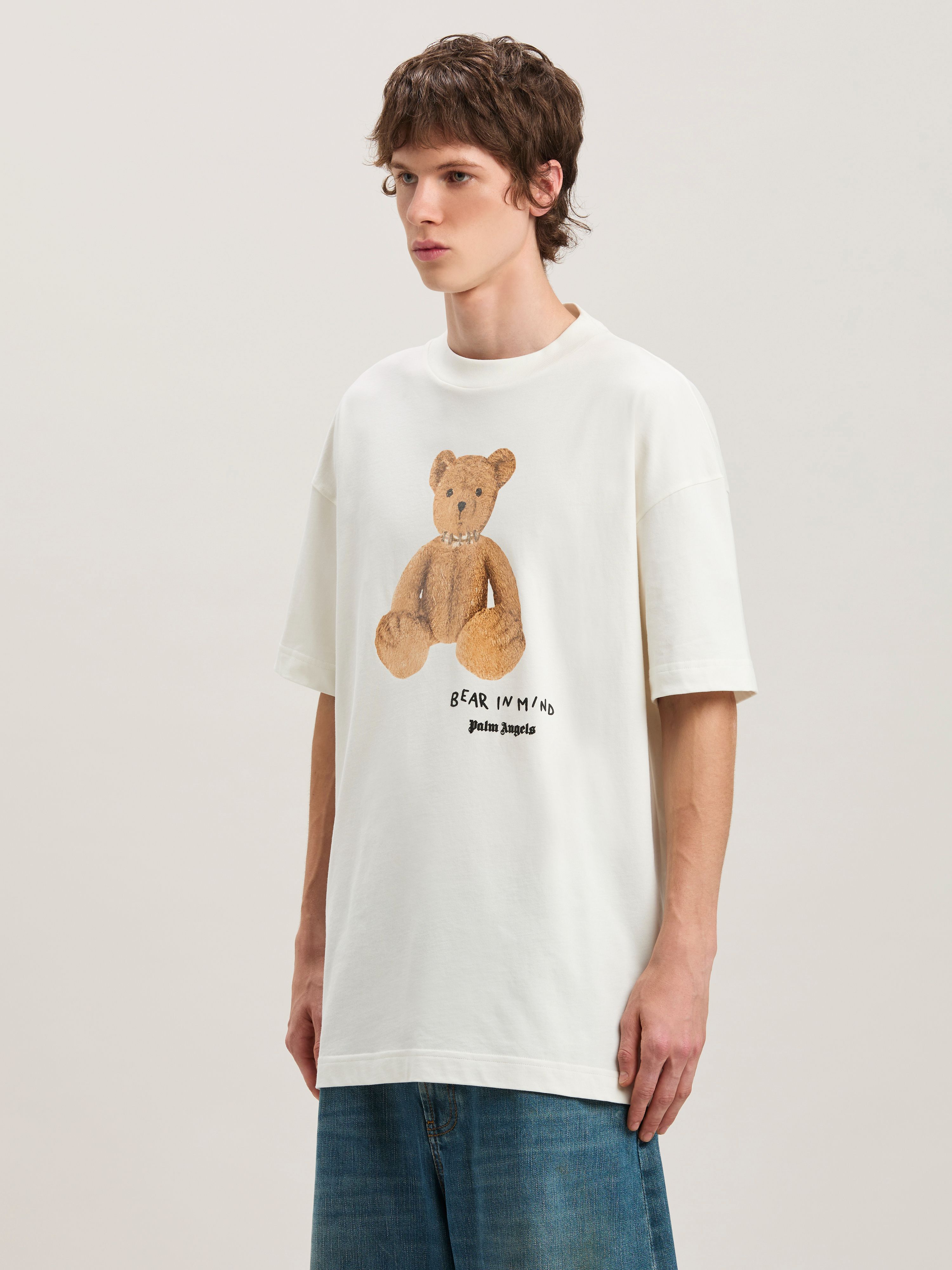 PALM ANGELS  Bear In Mind T-Shirt OFF WHITE - BROWN PMAA001S25JER005