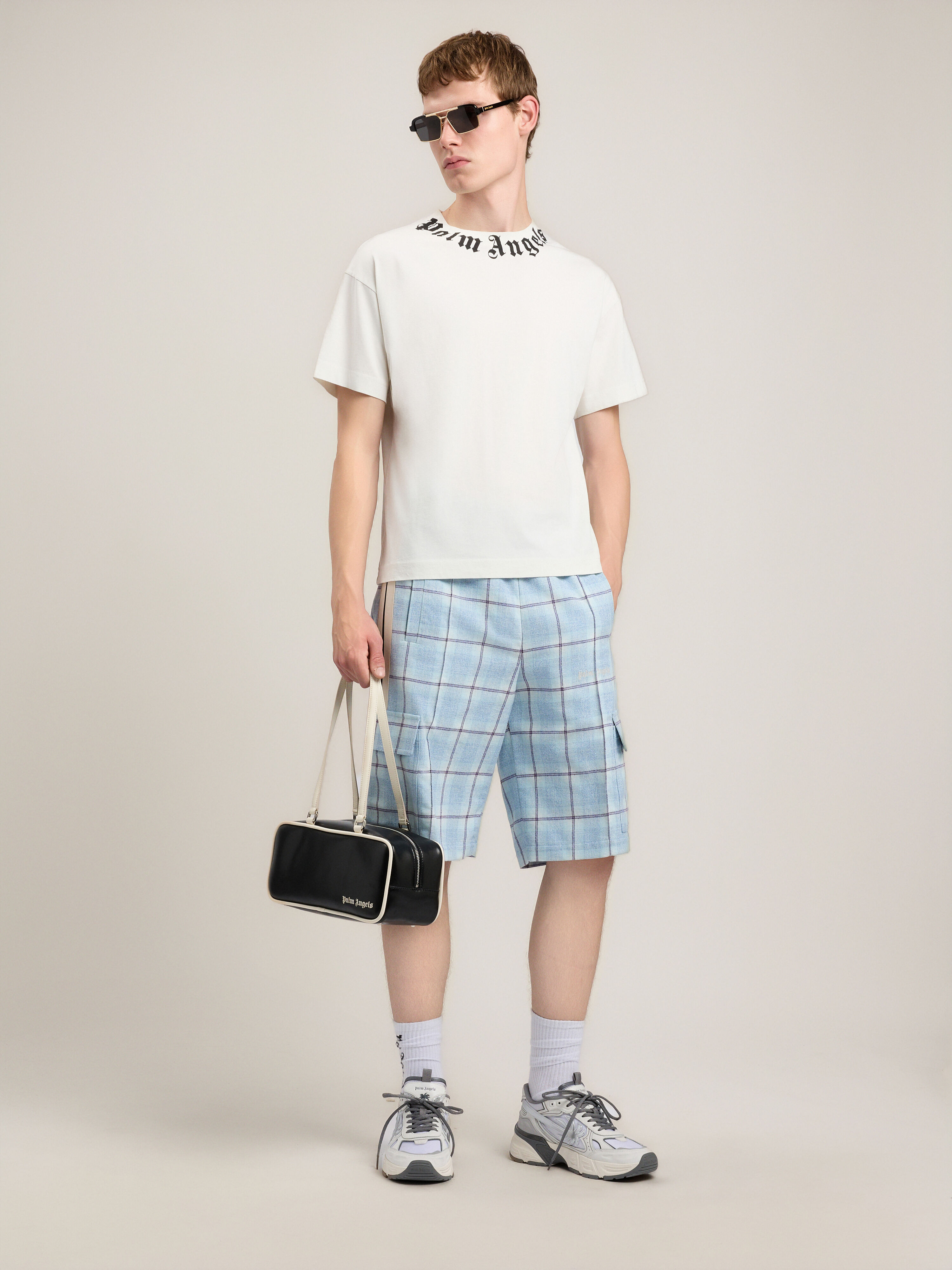 PALM ANGELS Neck Logo T-Shirt OFF WHITE BLACK PMAA109S26JER008