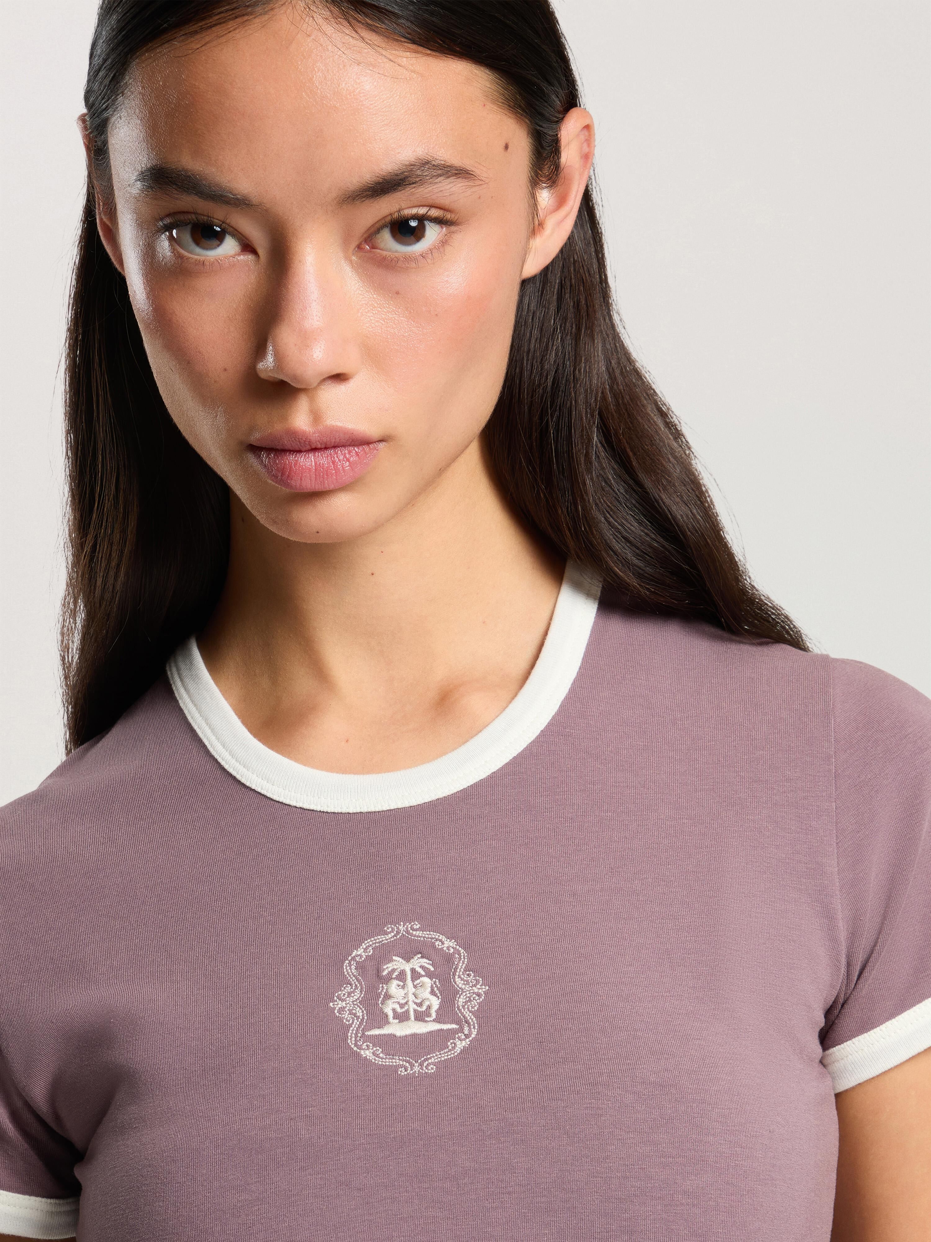 Lions Herald Slim T-Shirt PALM ANGELS Lions Herald Slim T-Shirt MAUVE - OFF WHITE PAWAA04F26JR02