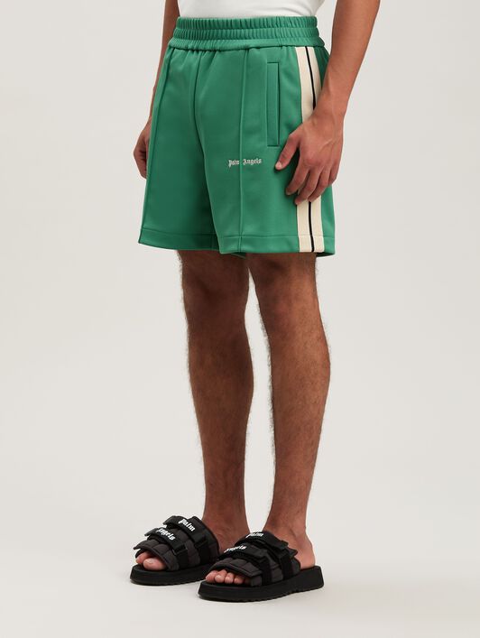 PALM ANGELS  Embroidered Logo Track shorts FOREST GREEN - OFF WHITE PMCL004S25FAB001