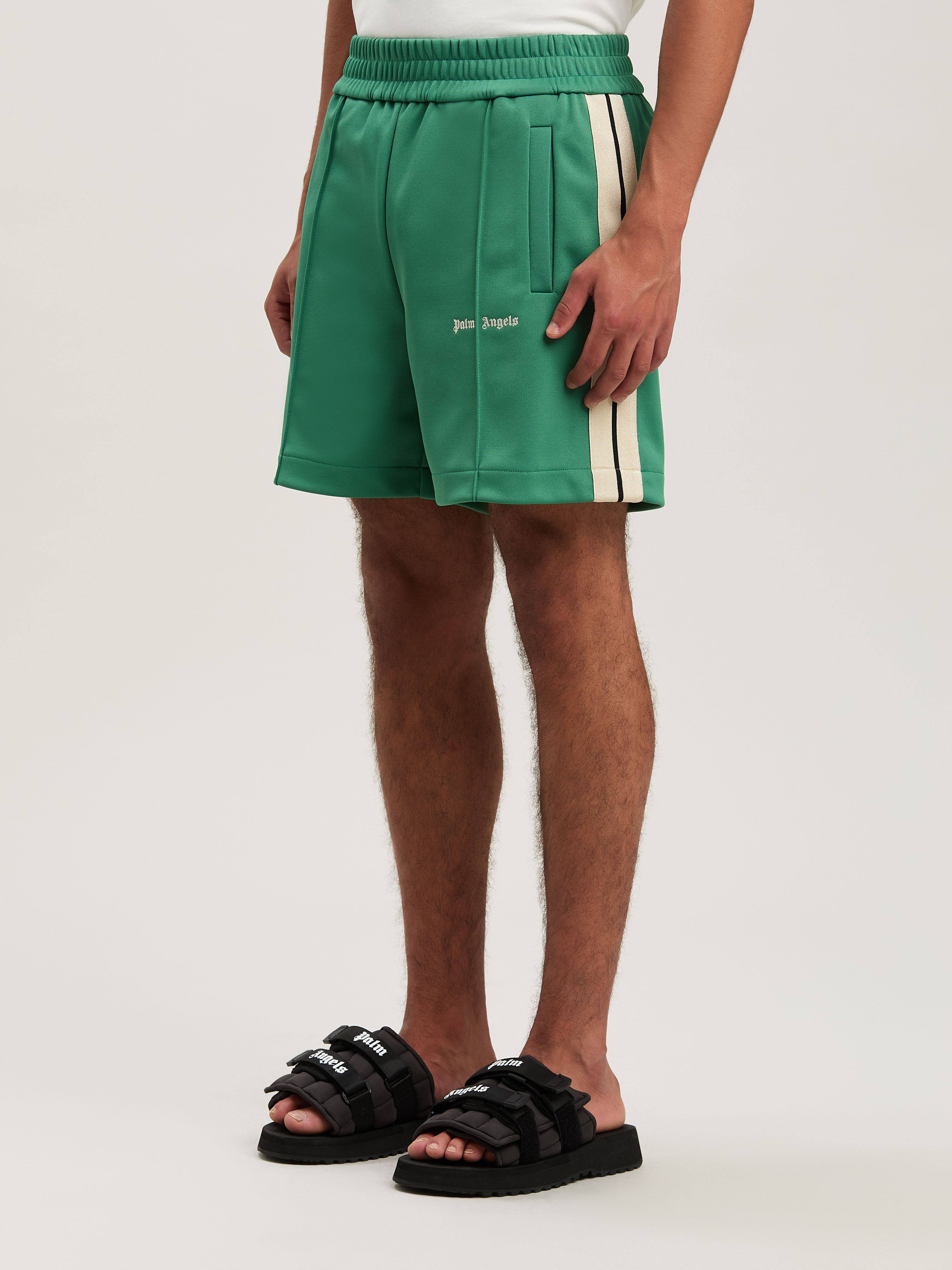PALM ANGELS  Embroidered Logo Track shorts FOREST GREEN - OFF WHITE PMCL004S25FAB001