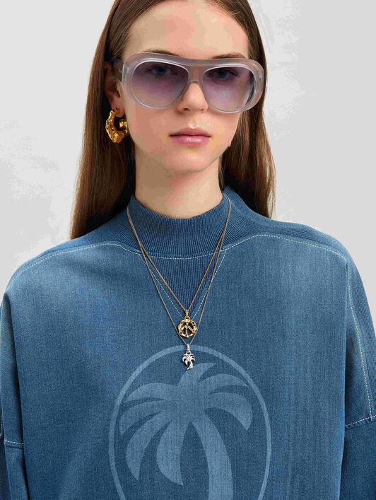 PALM ANGELS  Oval Palm lasered Sweatshirt INDIGO BLUE - LIGHT BLUE PWBA053S25FAB001
