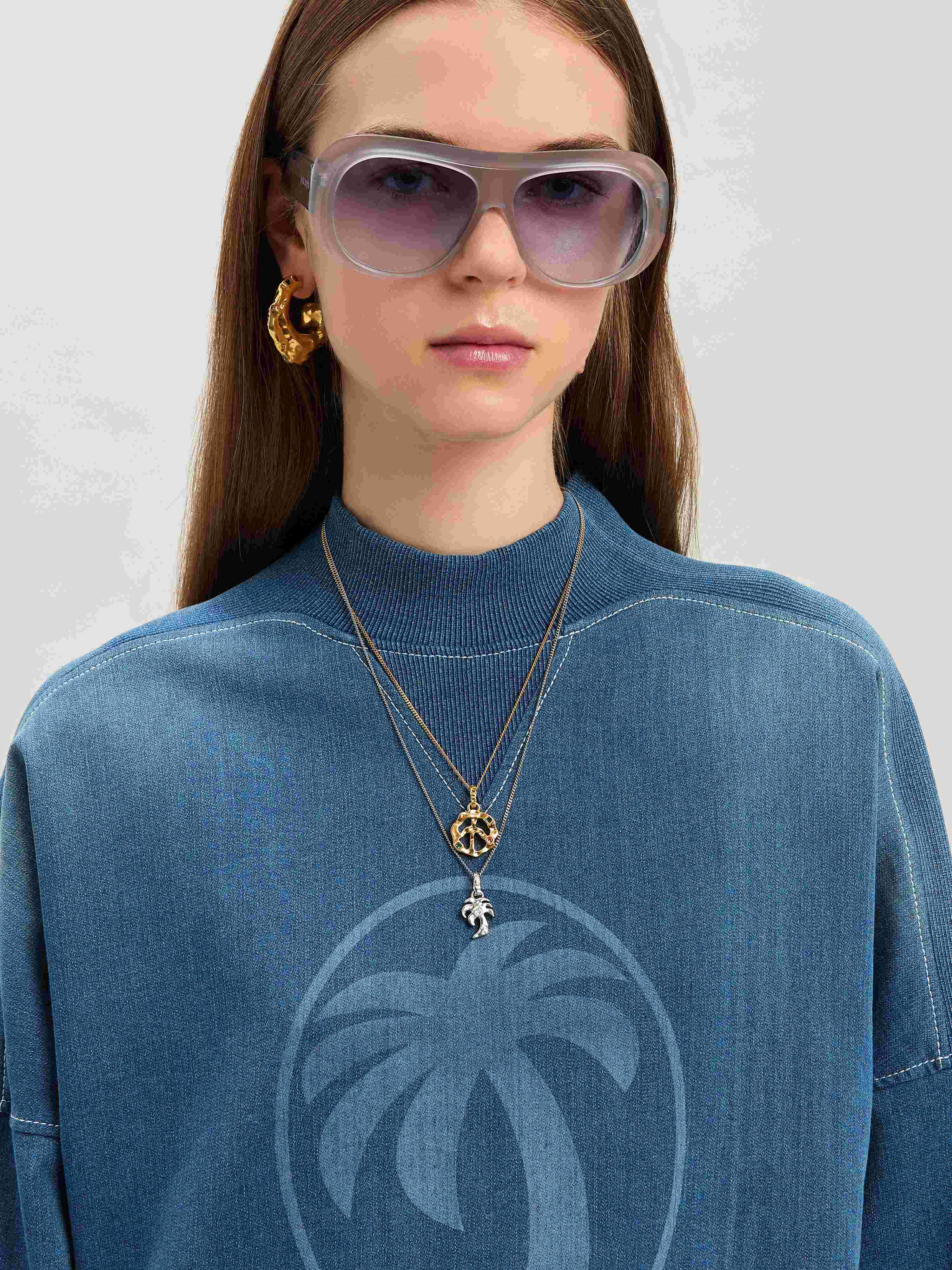 PALM ANGELS  Oval Palm lasered Sweatshirt INDIGO BLUE - LIGHT BLUE PWBA053S25FAB001