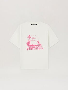 PALM ANGELS Palm Statement T-Shirt OFF WHITE FUCHSIA PMAA109S26JER006