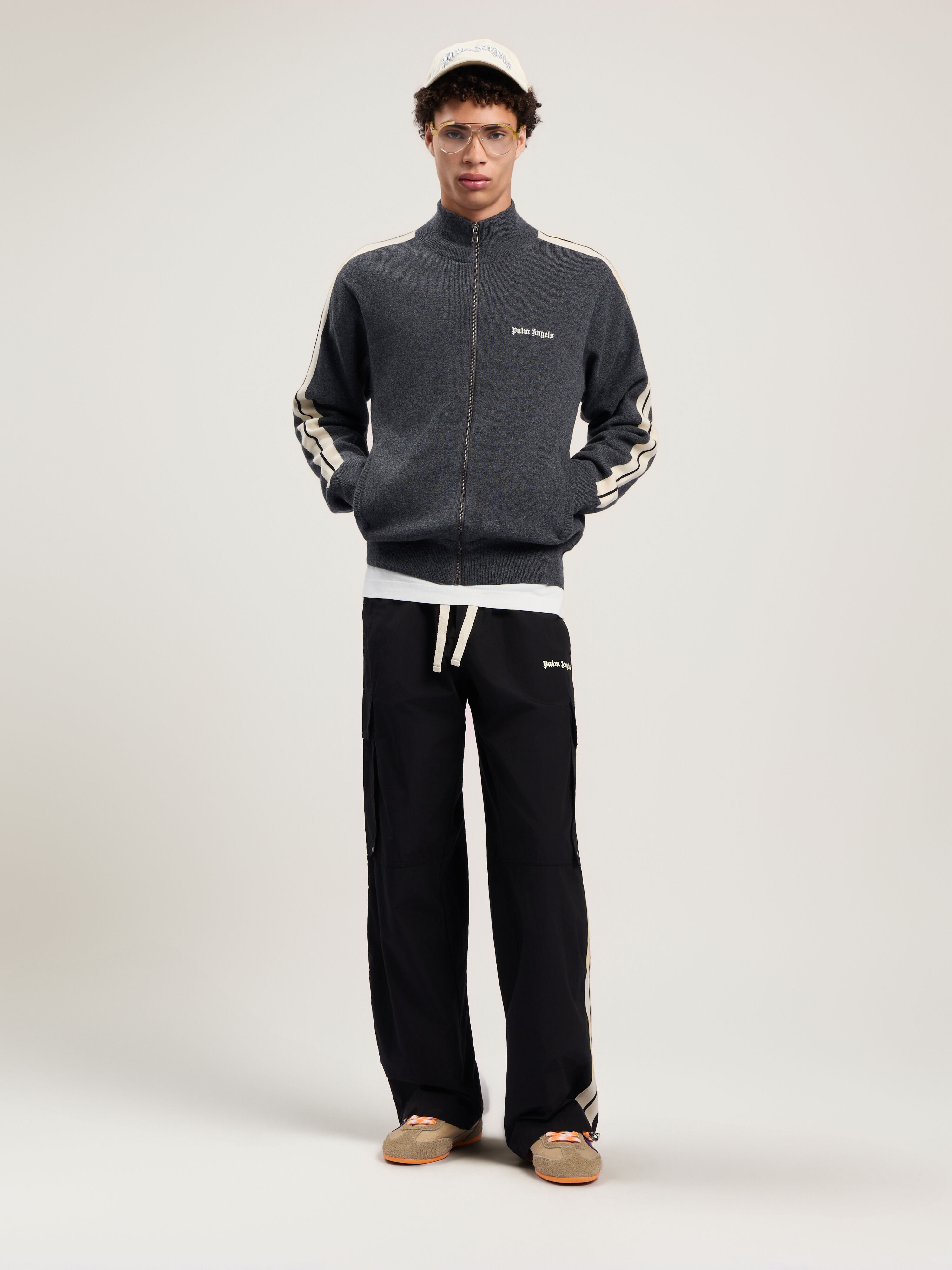 PALM ANGELS Classic Logo Knit Track Jkt DARK GREY - OFF WHITE PMHA063F25KNI001