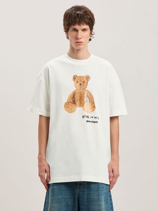 PALM ANGELS  Bear In Mind T-Shirt OFF WHITE - BROWN PMAA001S25JER005