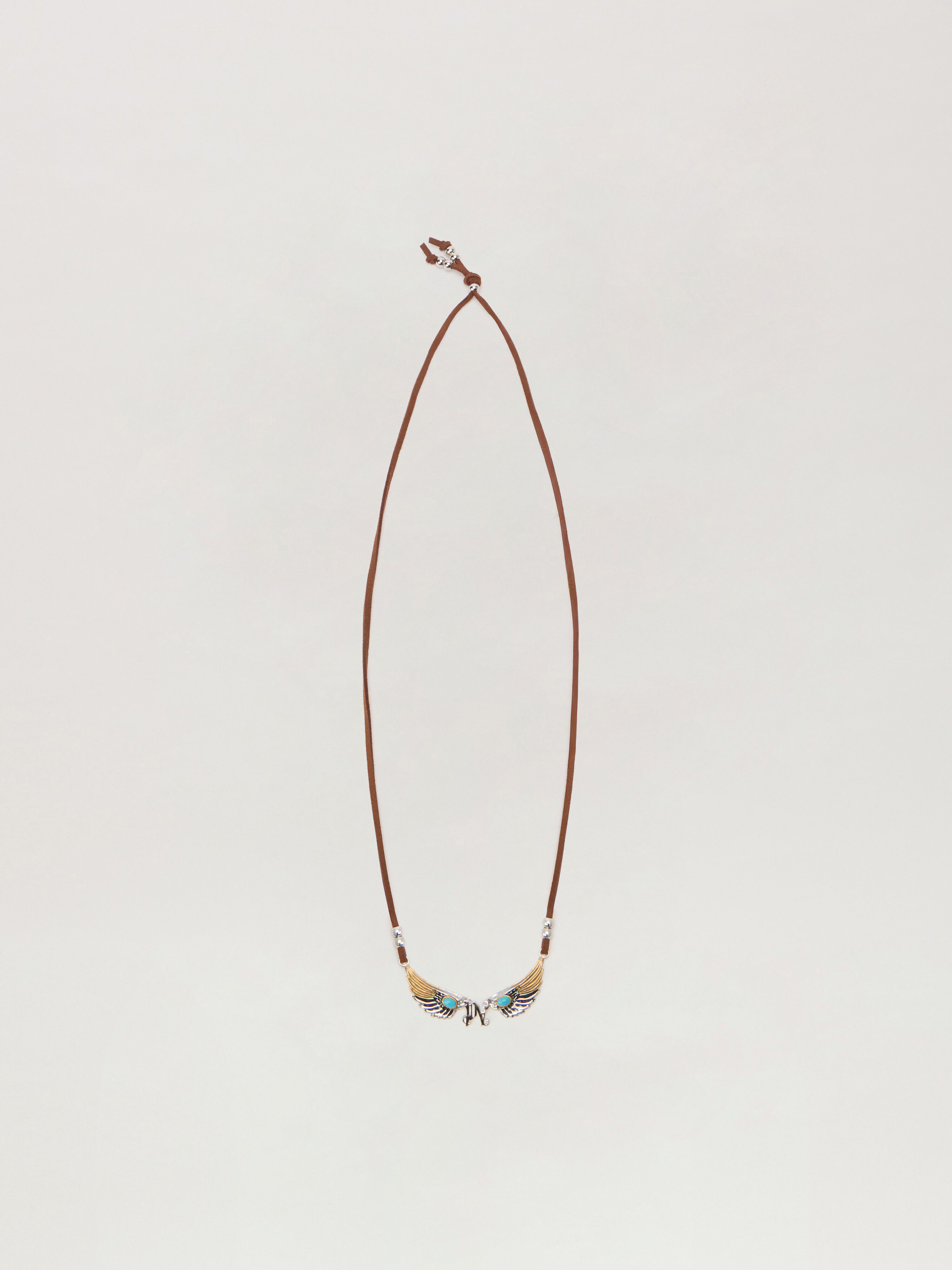 PALM ANGELS Wings Cord Necklace SILVER - BROWN PMOB12FF25MAT001