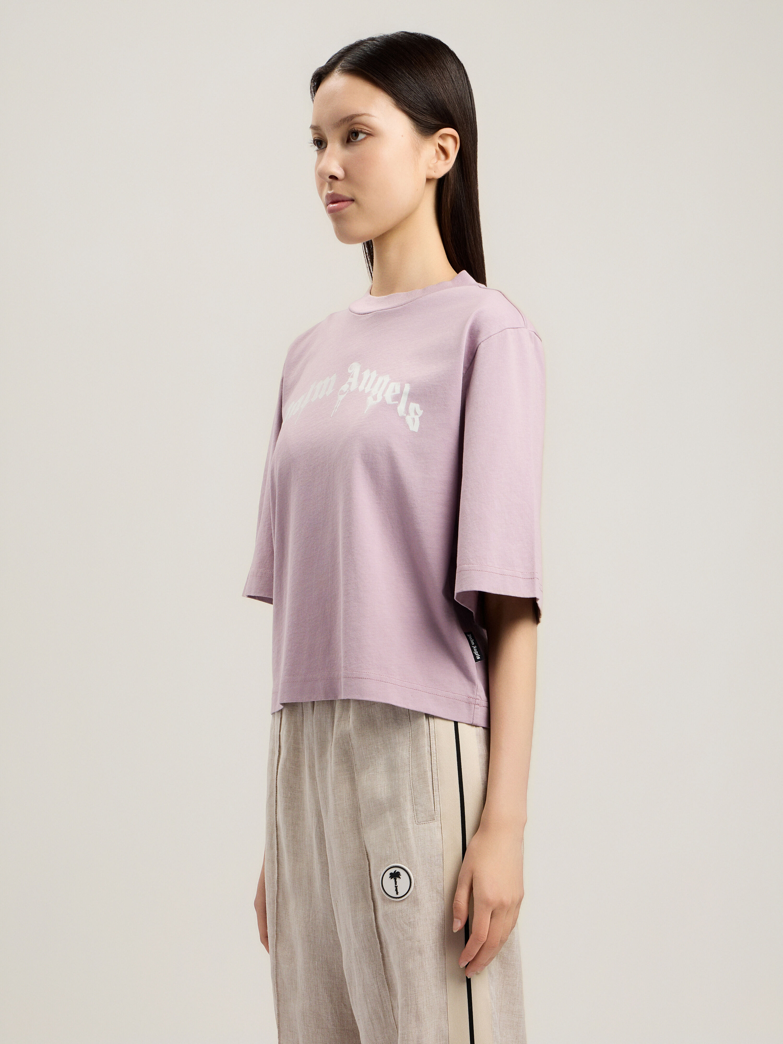 Dripping Curved Logo Boxy T-Shirt in LILAC OFF WHITE for Women