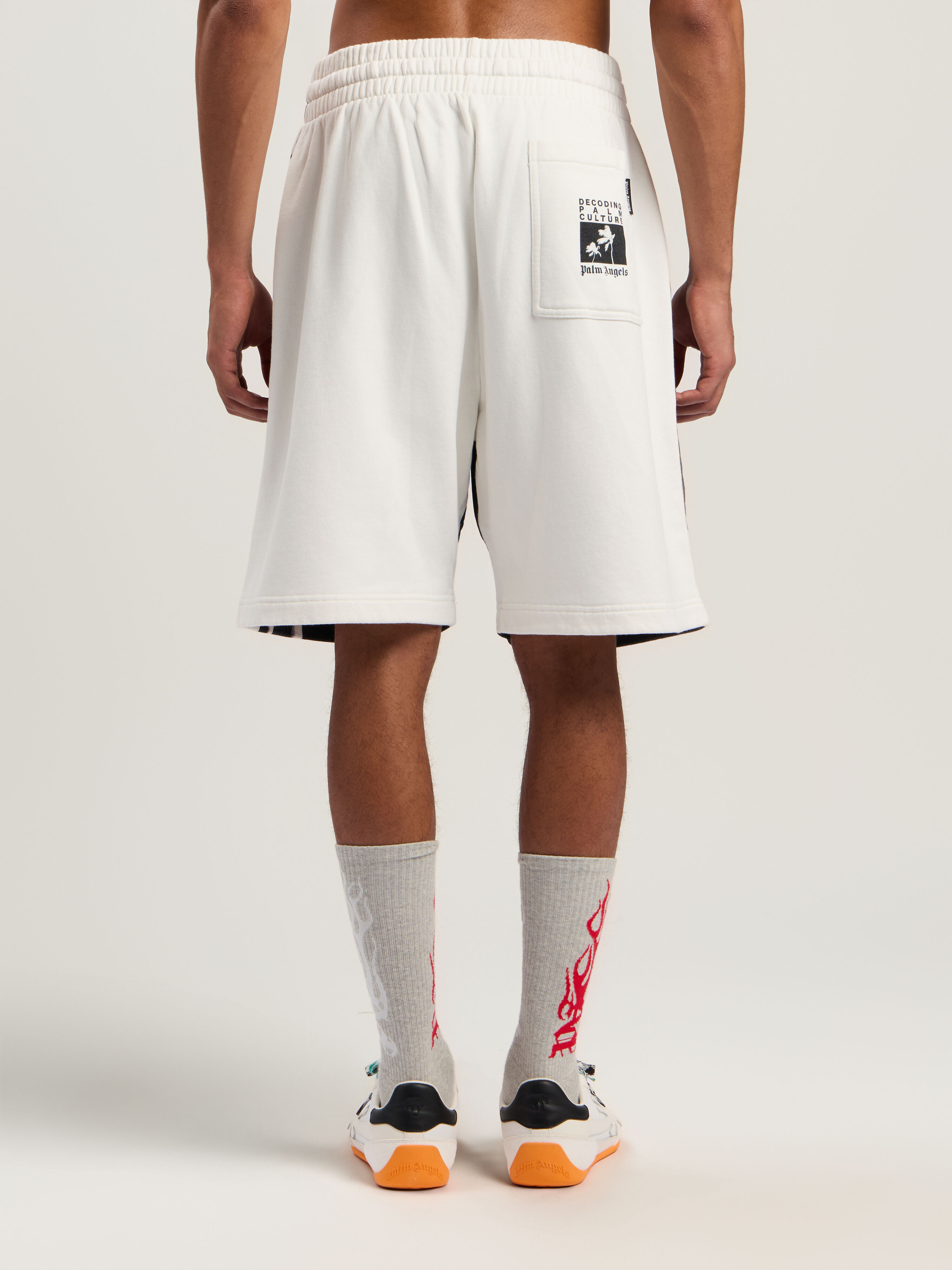 PALM ANGELS Decoding Palm Culture Sweatshort OFF WHITE - BLACK PMCI019F25FLE002