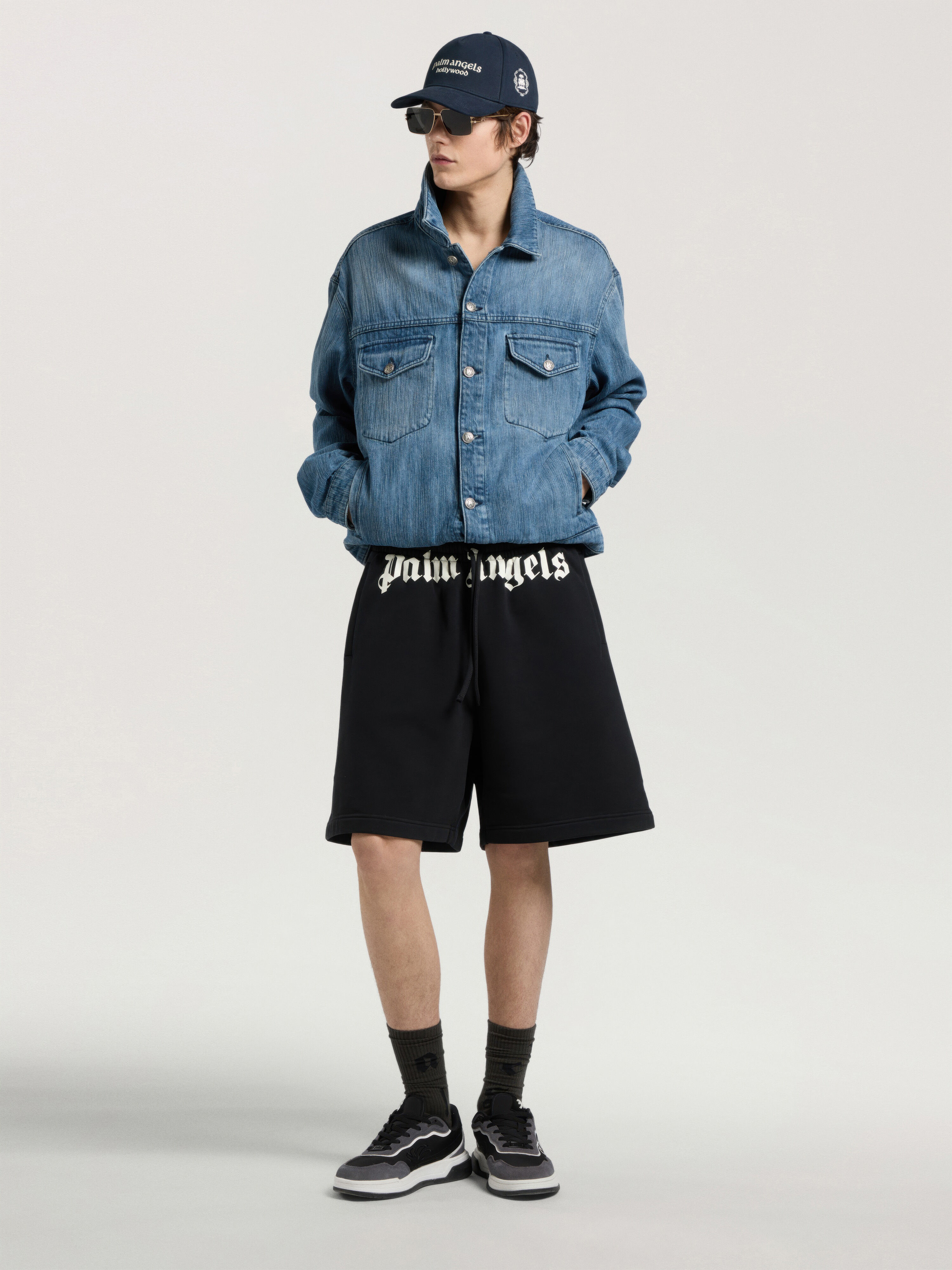 Waist Logo Sweatshorts PALM ANGELS Waist Logo Sweatshorts BLACK - OFF WHITE PAMCV01F26FL01