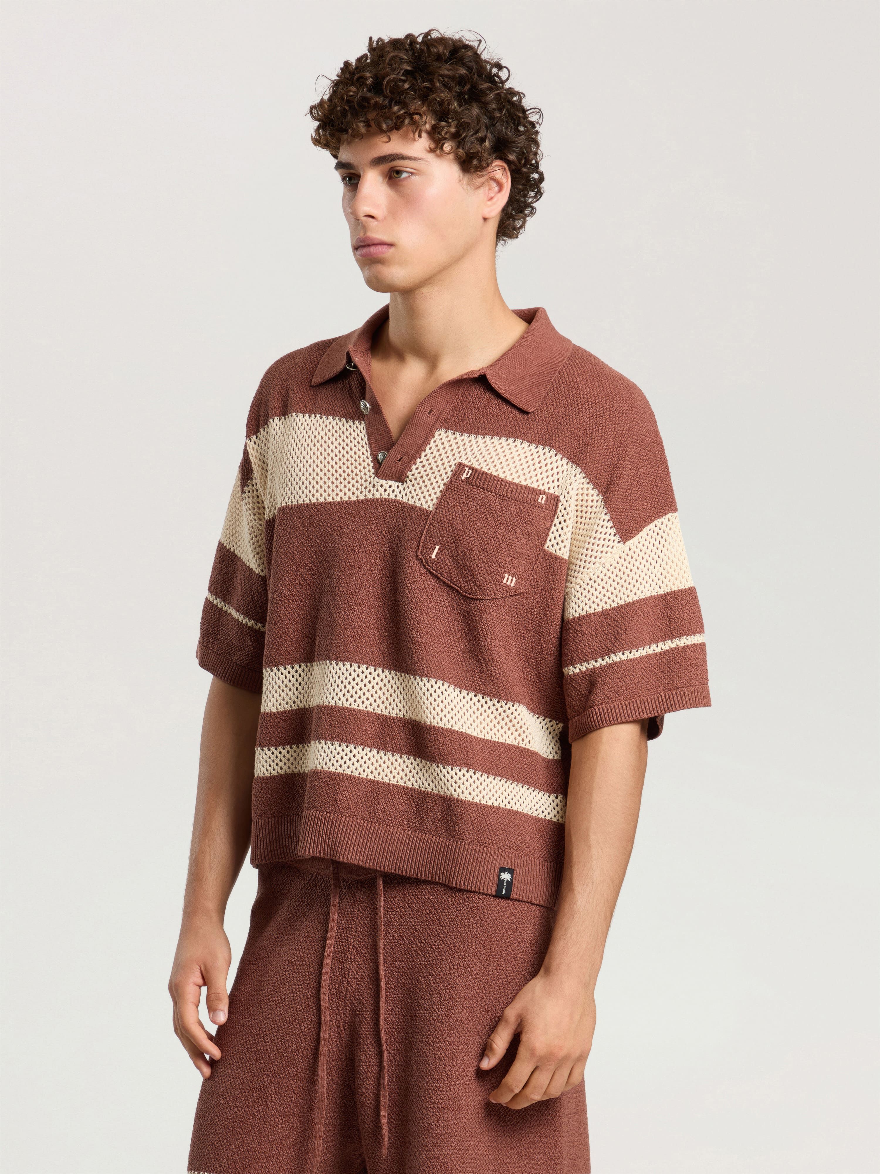 Palm Type Loose Knit Polo PALM ANGELS Palm Type Loose Knit Polo BROWN - KAKI PAMHX01F26KN01