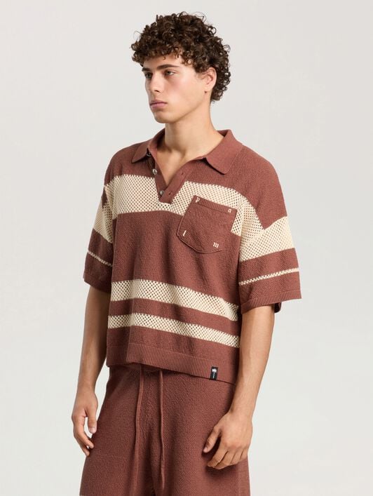 Palm Type Loose Knit Polo PALM ANGELS Palm Type Loose Knit Polo BROWN - KAKI PAMHX01F26KN01