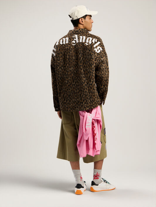PALM ANGELS Classic Logo Animalier Oshirt BROWN - OFF WHITE PMES002F25FAB001