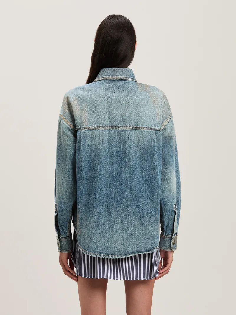 PALM ANGELS  Metal brushed denim shirt MEDIUM BLUE - SILVER PWYD023S25DEN002