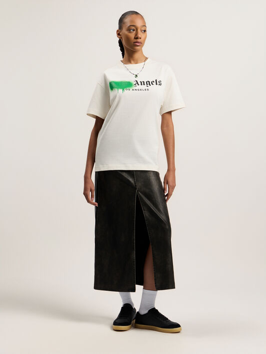 PALM ANGELS Spray City Los Angeles T-Shirt OFF White/Green PMAA109T26JER001